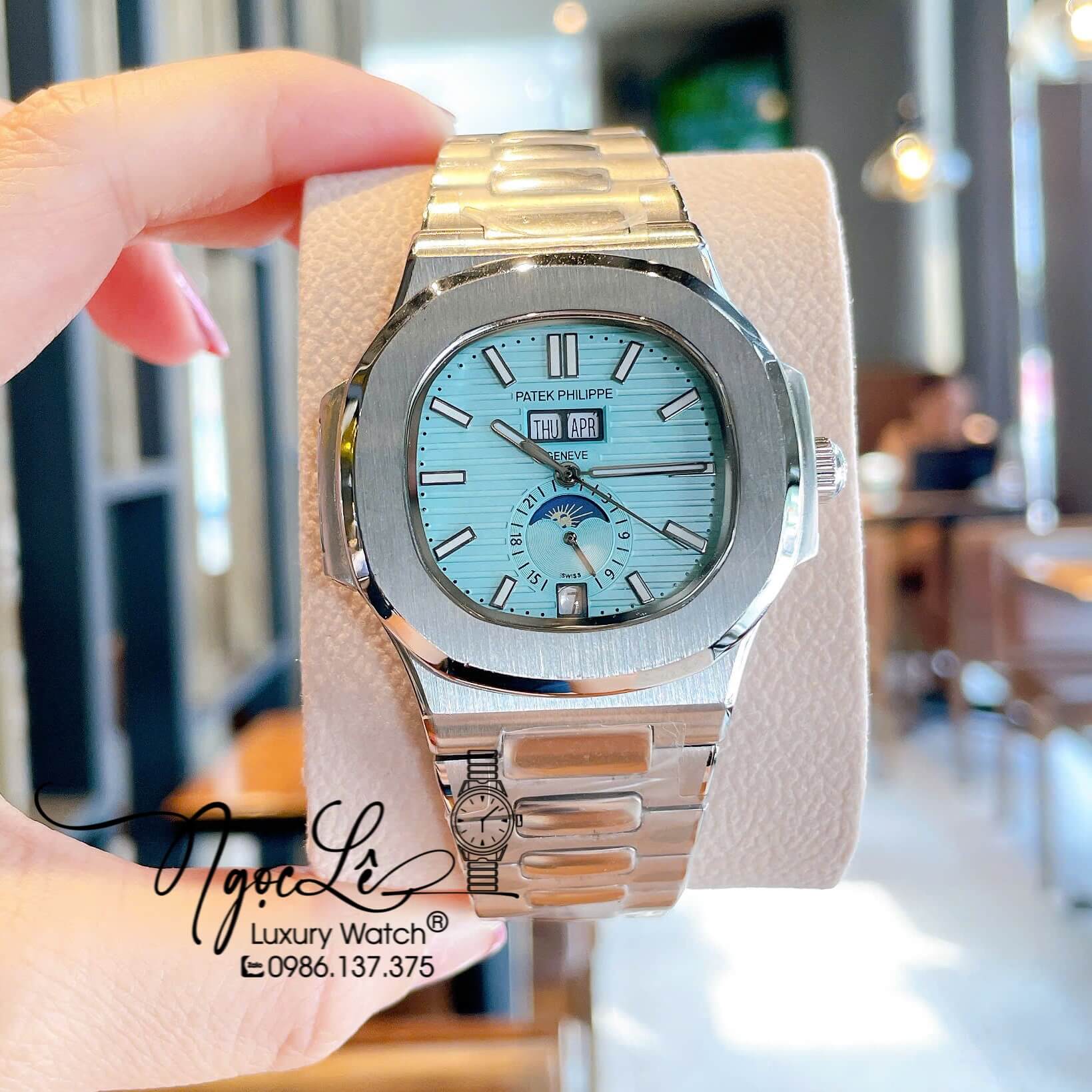 Đồng Hồ Nam Patek Philippe Nautilus Tự Động Dây Kim Loại Silver Mặt Xanh Size 40mm