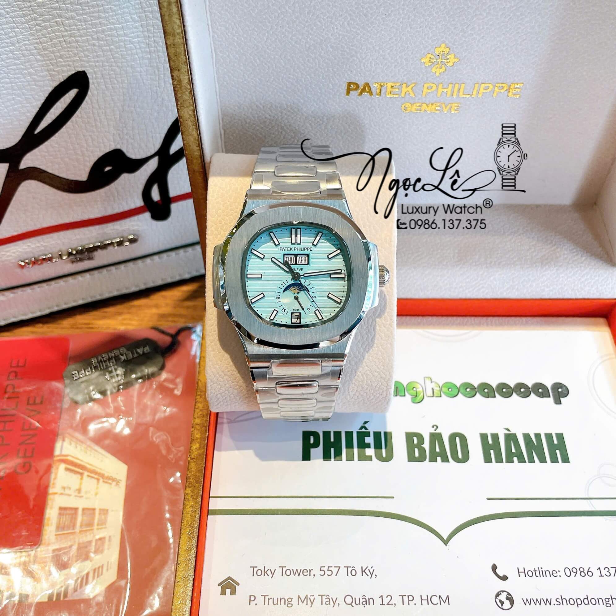 Đồng Hồ Nam Patek Philippe Nautilus Tự Động Dây Kim Loại Silver Mặt Xanh Size 40mm