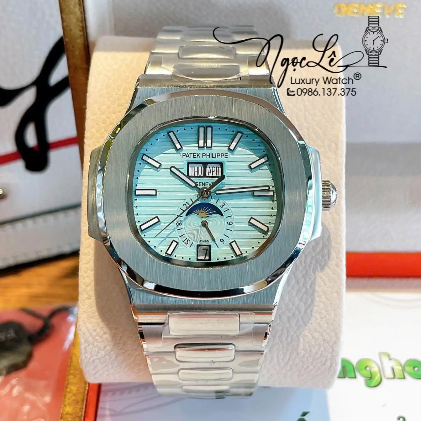 Đồng Hồ Nam Patek Philippe Nautilus Tự Động Dây Kim Loại Silver Mặt Xanh Size 40mm