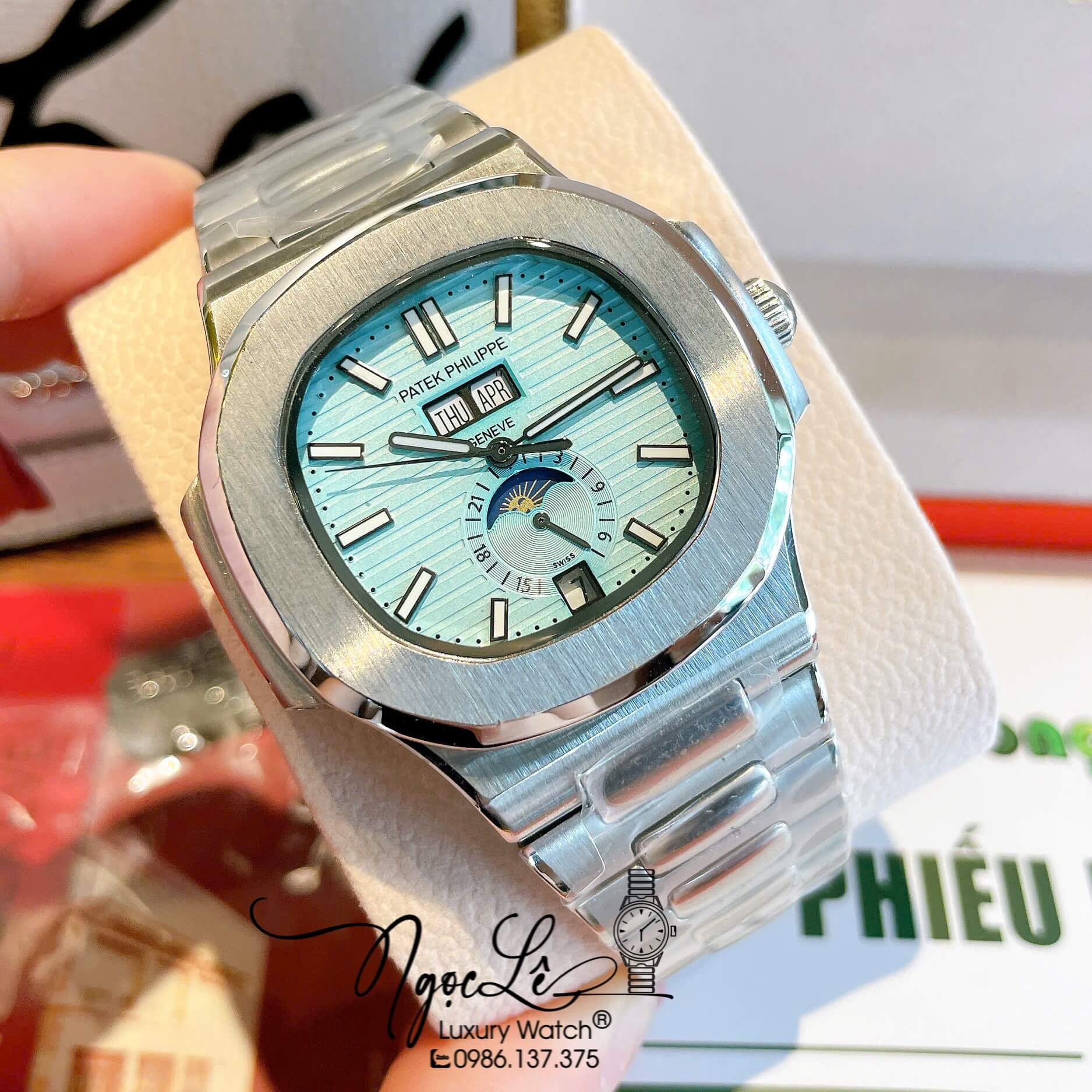 Đồng Hồ Nam Patek Philippe Nautilus Tự Động Dây Kim Loại Silver Mặt Xanh Size 40mm