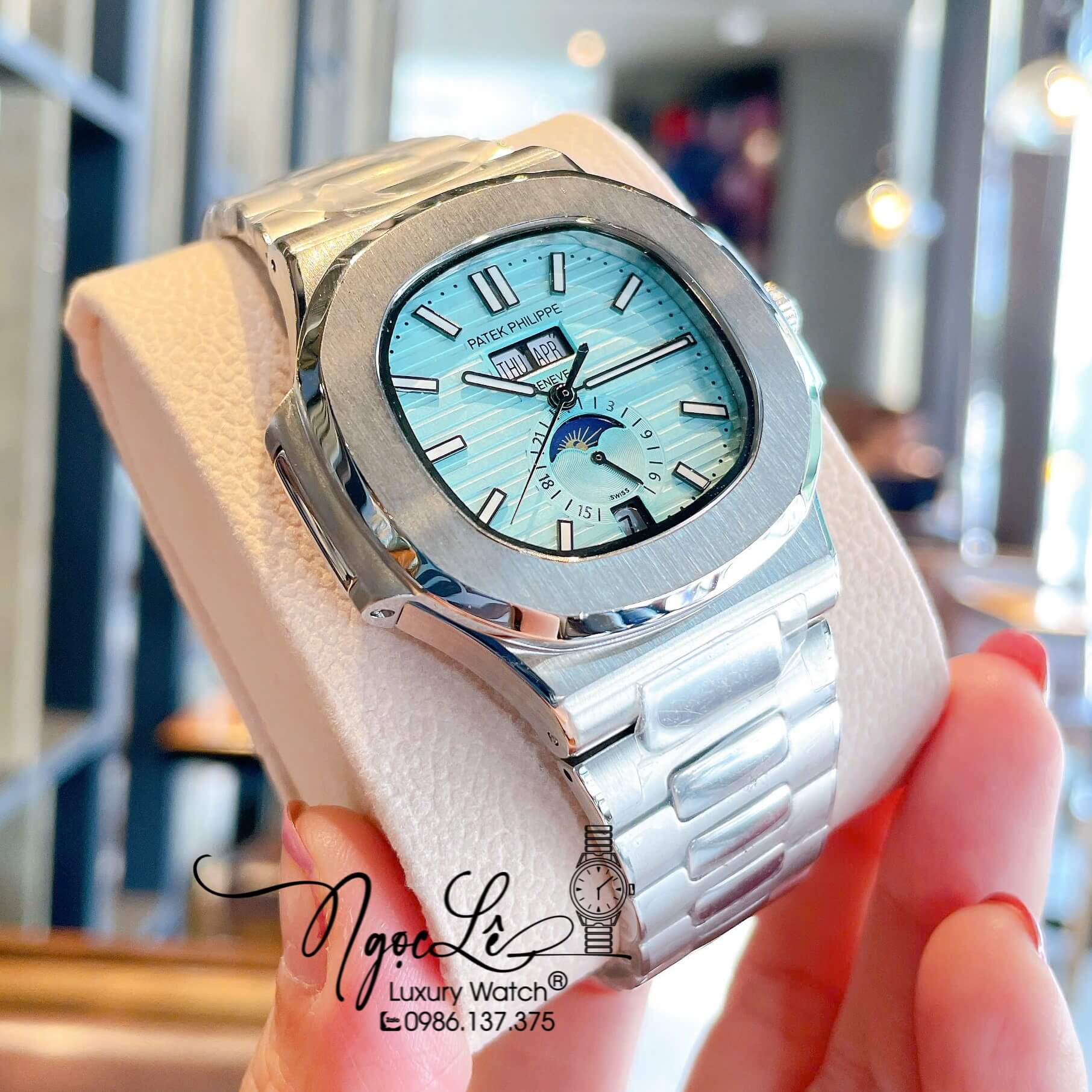 Đồng Hồ Nam Patek Philippe Nautilus Tự Động Dây Kim Loại Silver Mặt Xanh Size 40mm