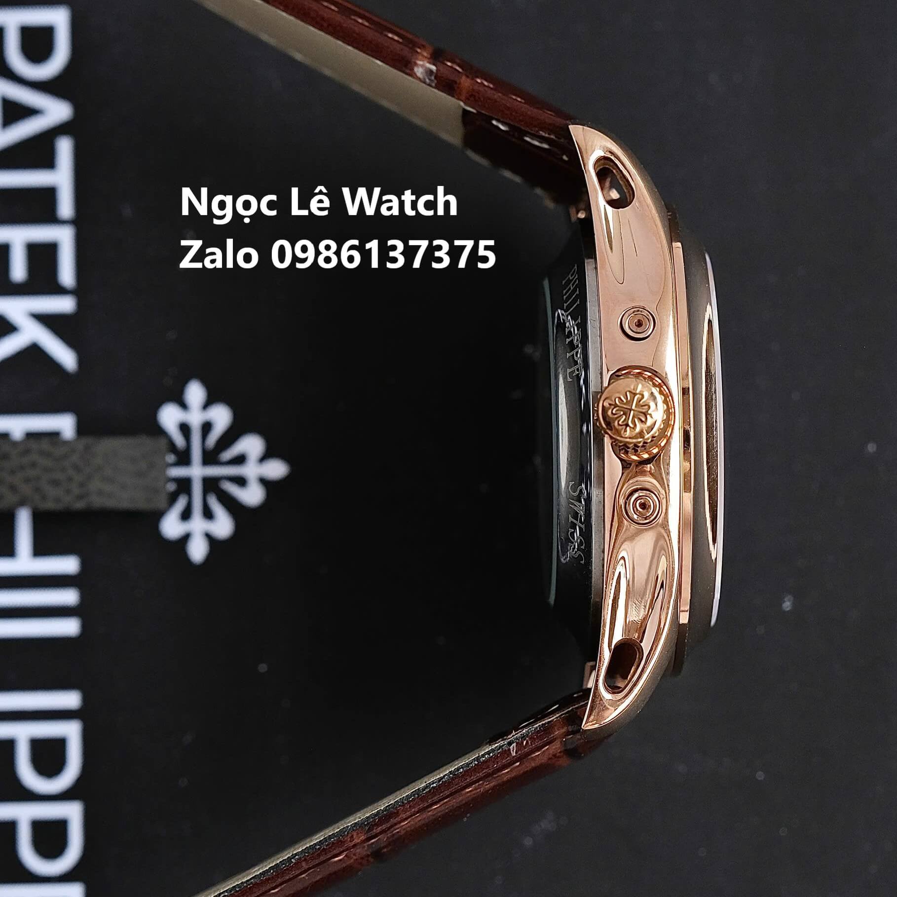 Đồng Hồ Nam Patek Philippe Tự Động Dây Da Nâu Mặt Nâu Size 40mm - Vỏ Rose Gold