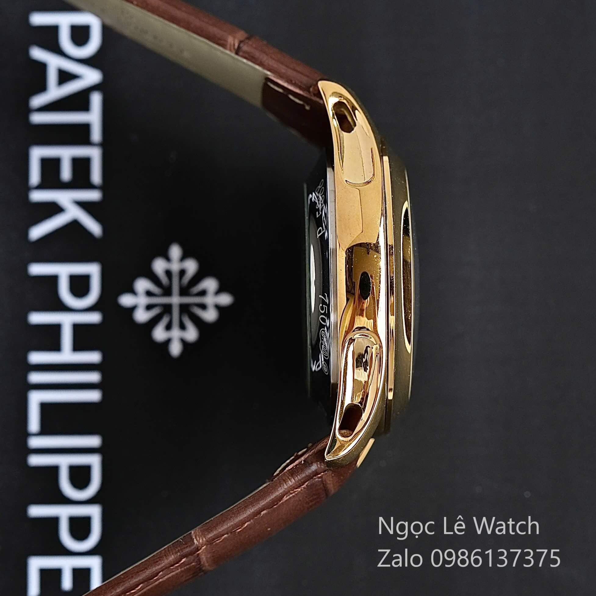 Đồng Hồ Nam Patek Philippe Tự Động Dây Da Nâu Mặt Trắng Size 40mm - Vỏ Gold