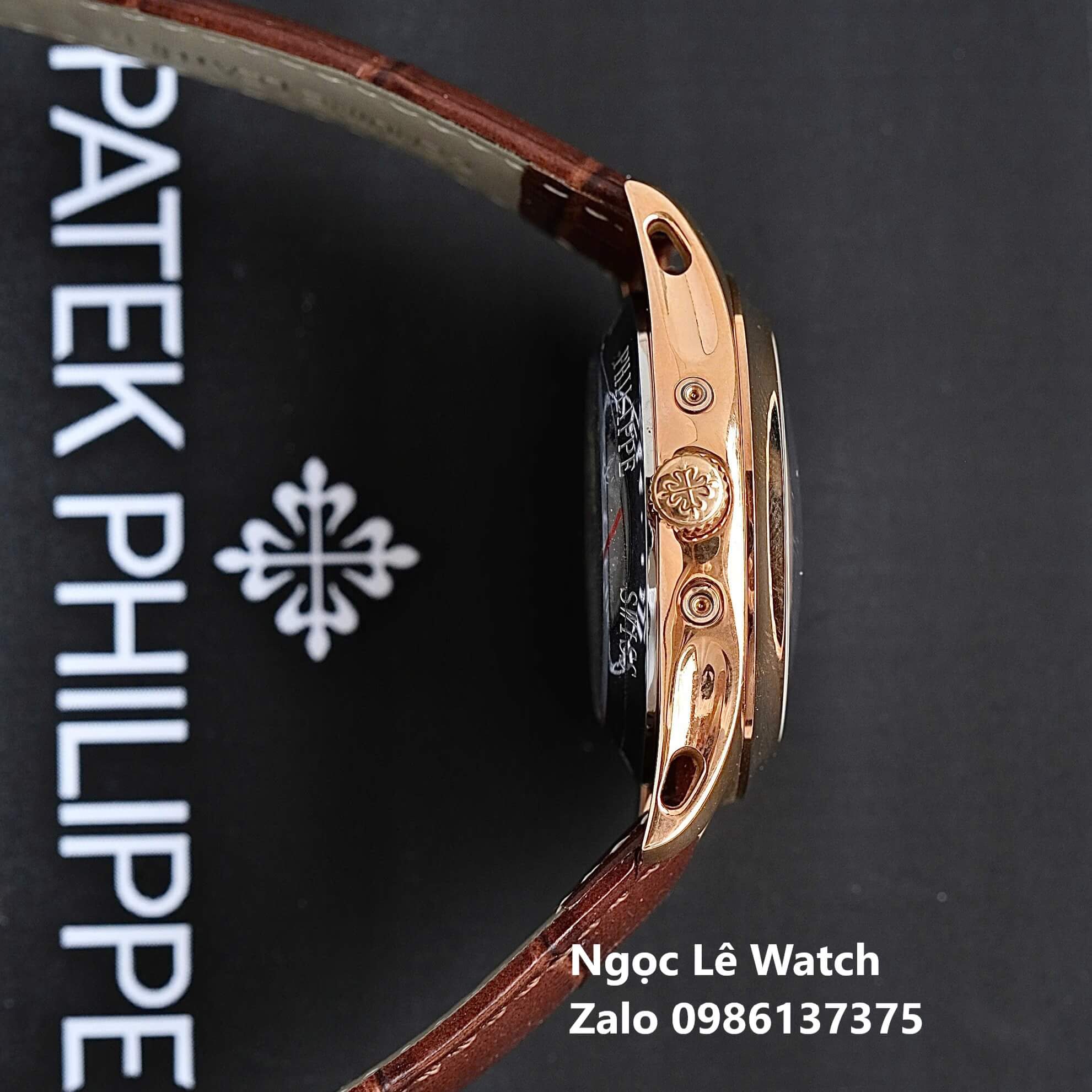 Đồng Hồ Nam Patek Philippe Tự Động Dây Da Nâu Mặt Trắng Size 40mm - Vỏ Rose Gold