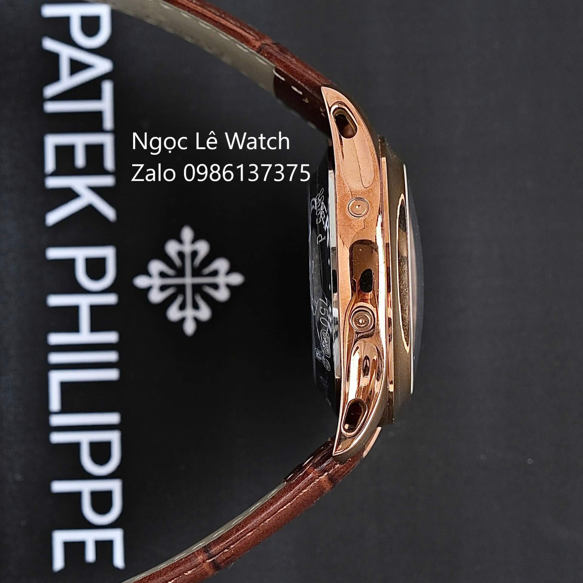 Đồng Hồ Nam Patek Philippe Tự Động Dây Da Nâu Mặt Trắng Size 40mm - Vỏ Rose Gold