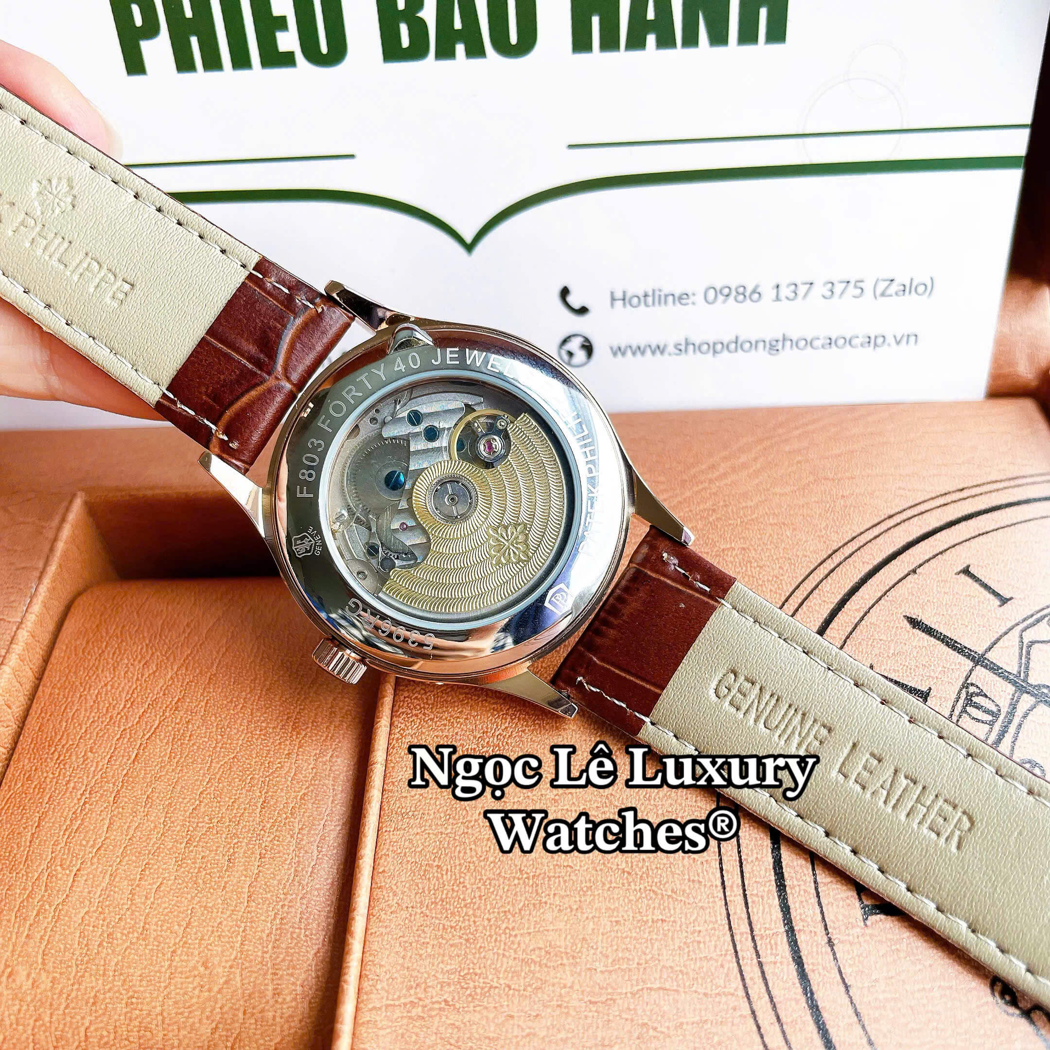 Đồng Hồ Nam Patek Philippe Complications Tự Động Dây Da Nâu Mặt Trắng Vỏ Rose Size 40mm