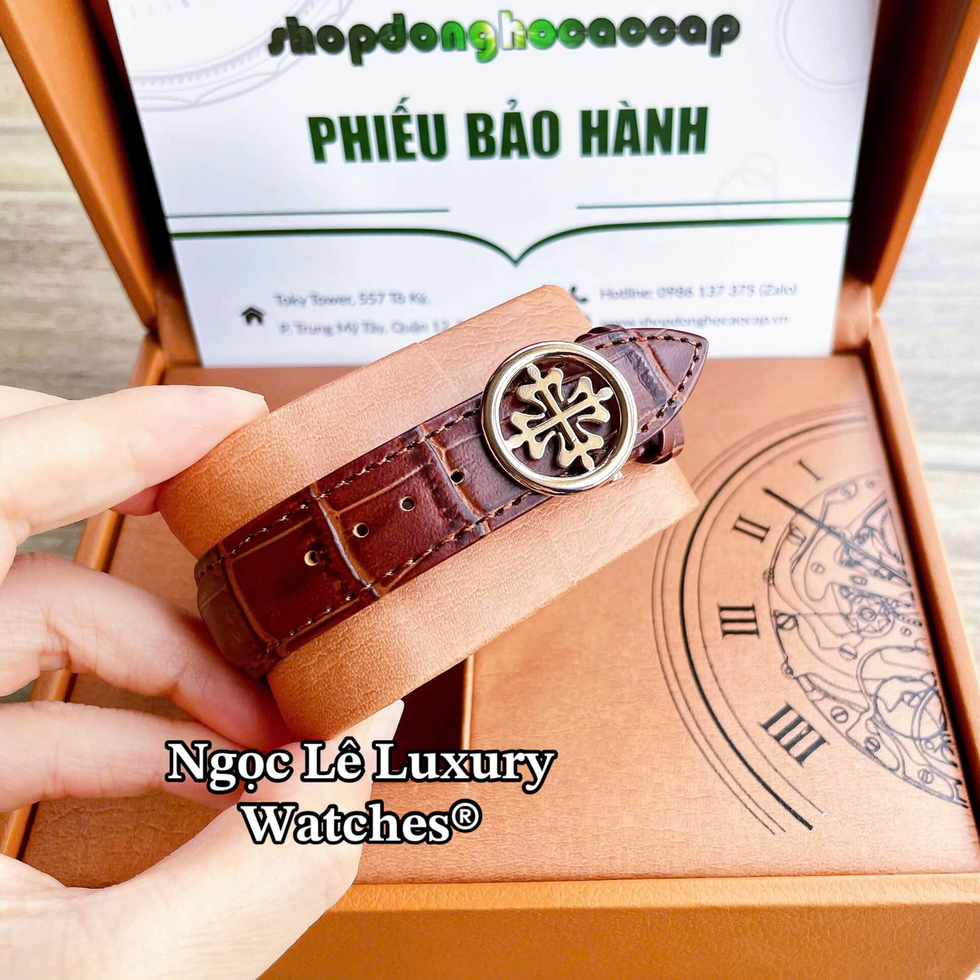 Đồng Hồ Nam Patek Philippe Complications Tự Động Dây Da Nâu Mặt Trắng Vỏ Rose Size 40mm
