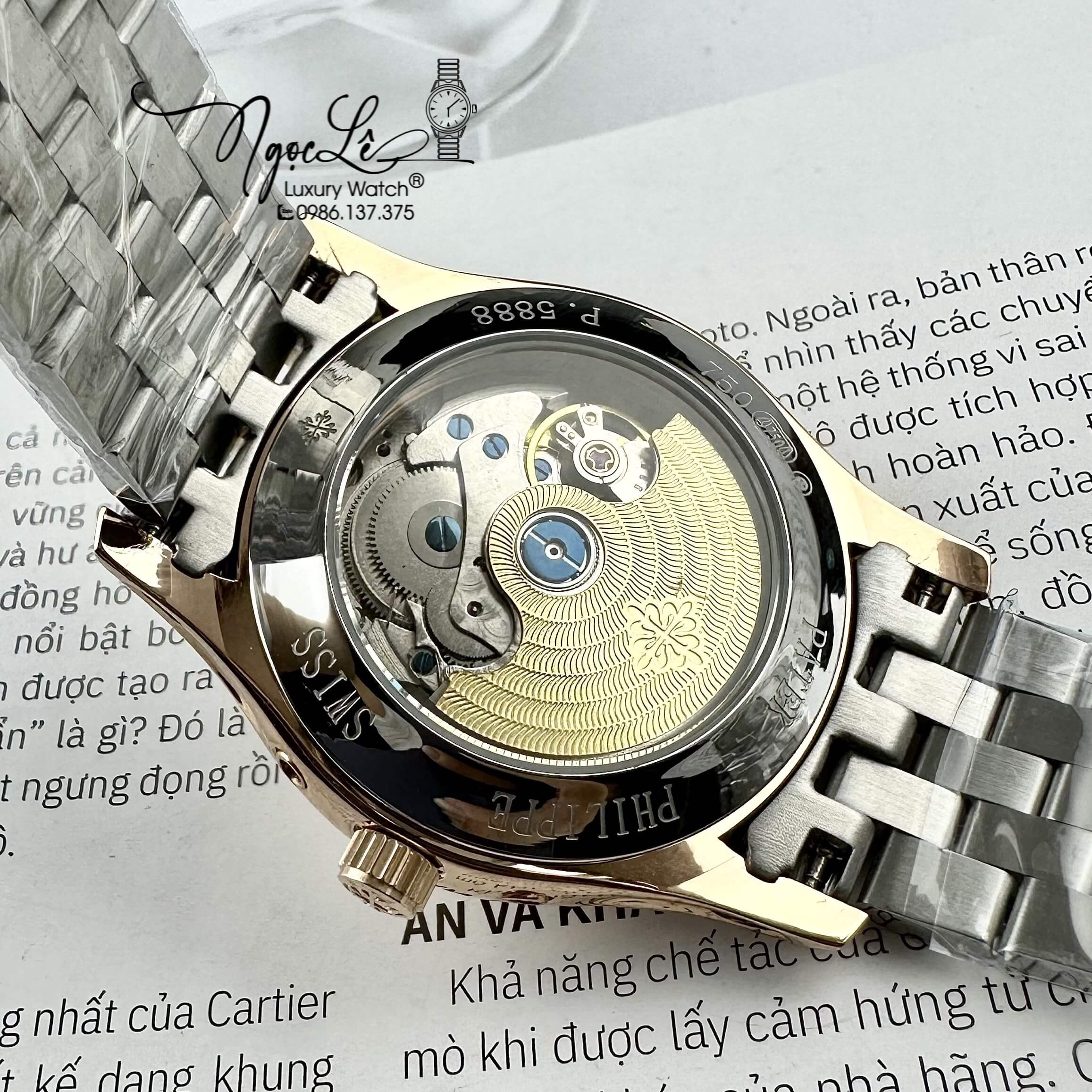 Đồng Hồ Nam Patek Philippe Tự Động Dây Kim Loại Demi Rose Mặt Trắng Size 40mm