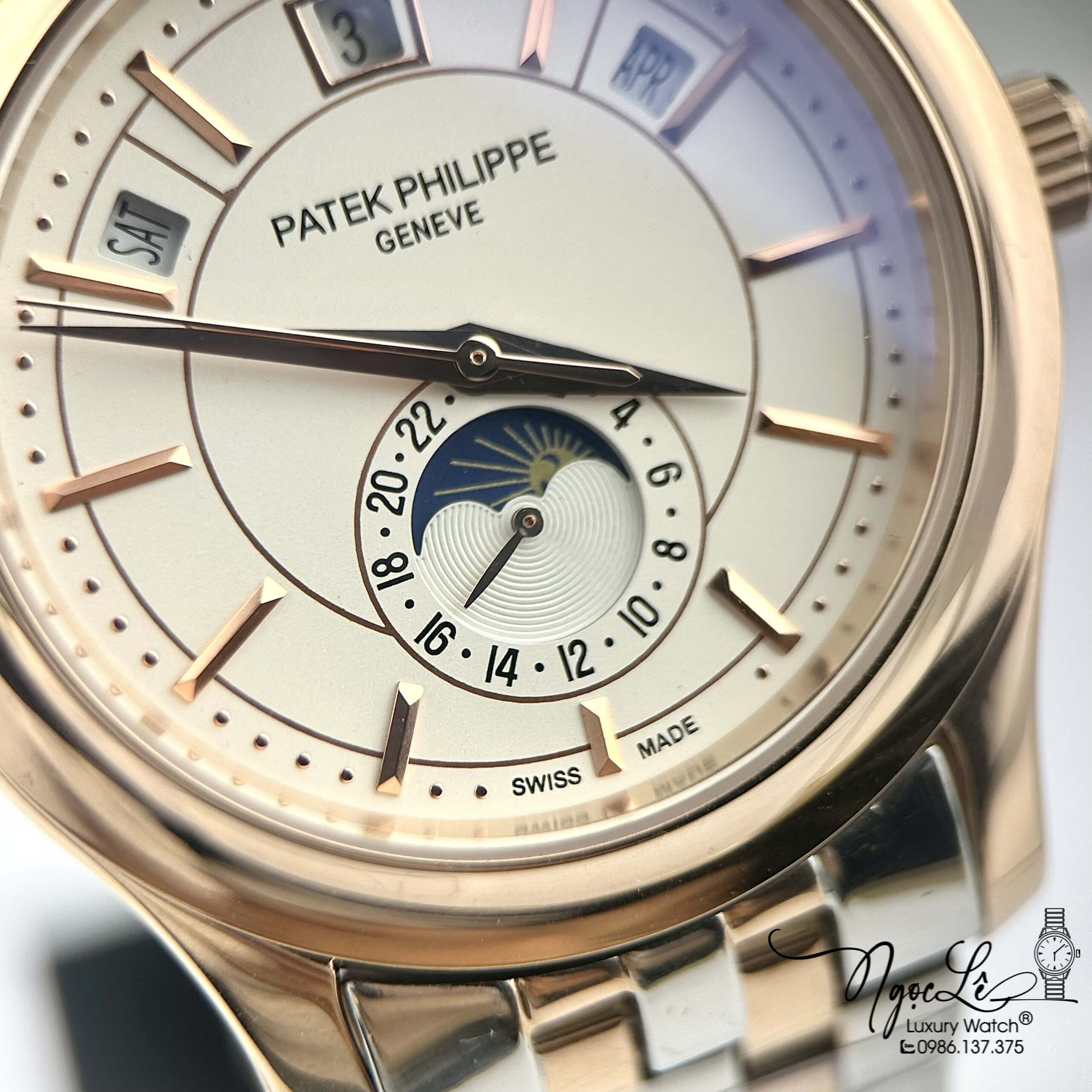 Đồng Hồ Nam Patek Philippe Tự Động Dây Kim Loại Demi Rose Mặt Trắng Size 40mm