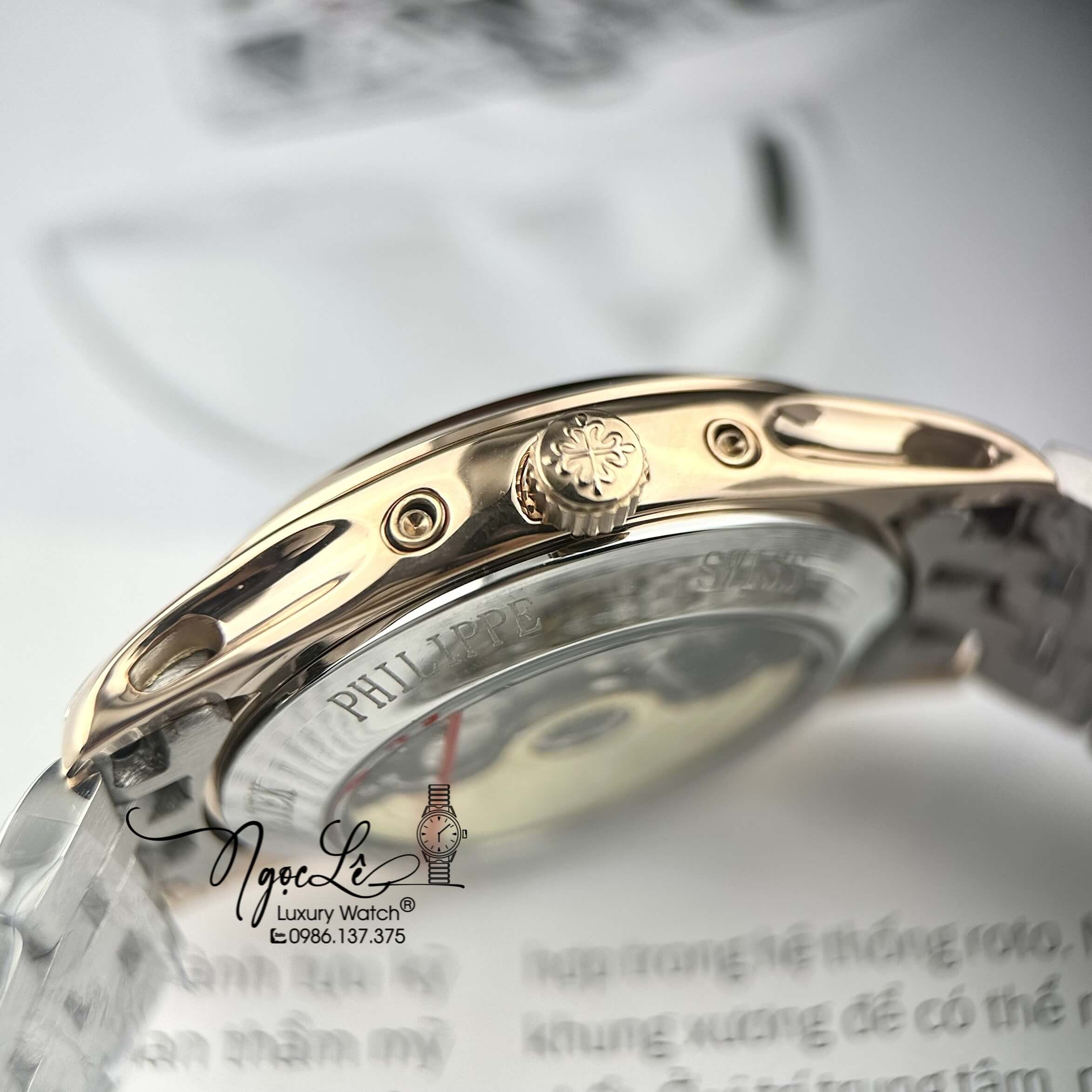 Đồng Hồ Nam Patek Philippe Tự Động Dây Kim Loại Demi Rose Mặt Trắng Size 40mm