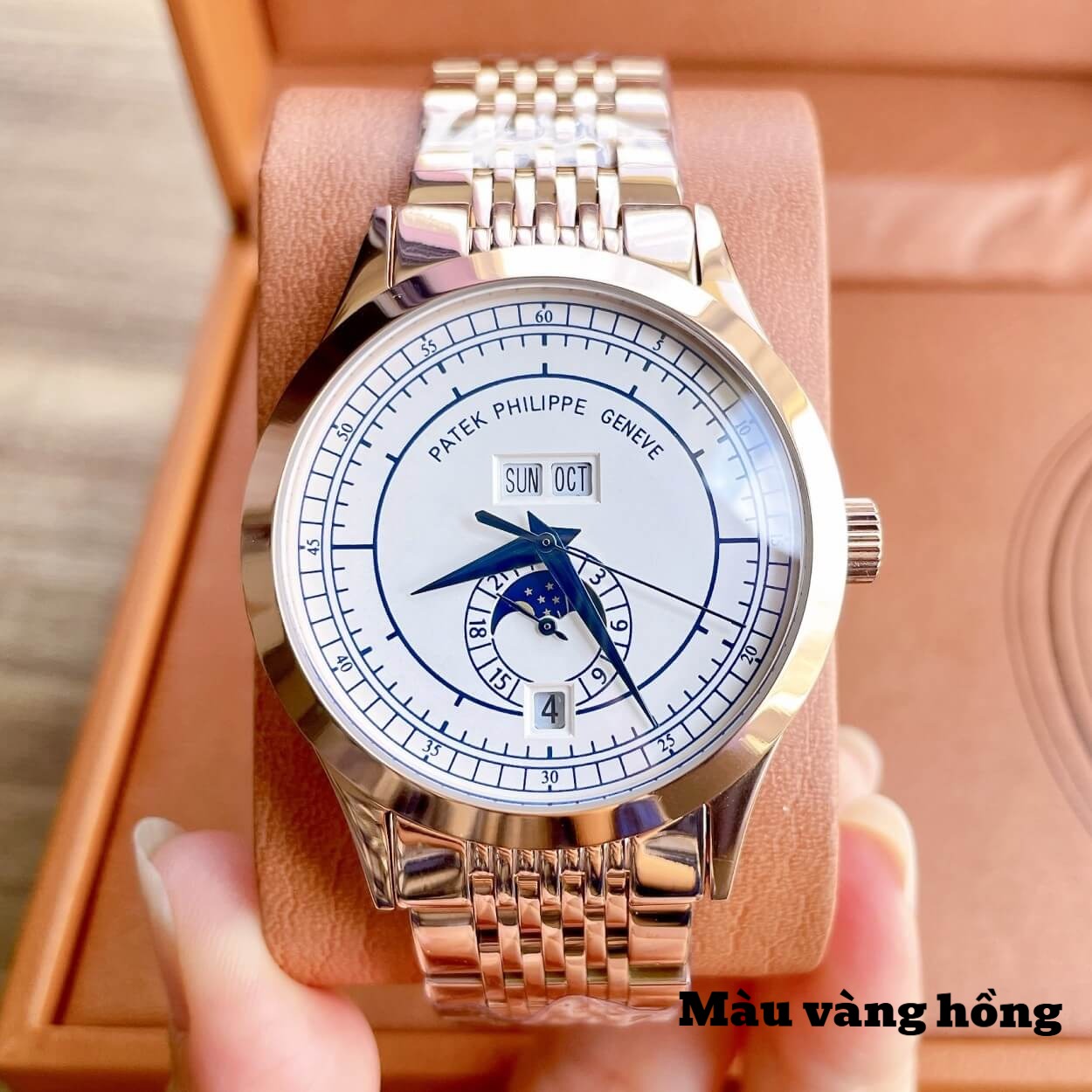 Đồng Hồ Nam Patek Philippe Complications Tự Động Dây Kim Loại Màu Vàng Hồng Mặt Trắng Size 40mm