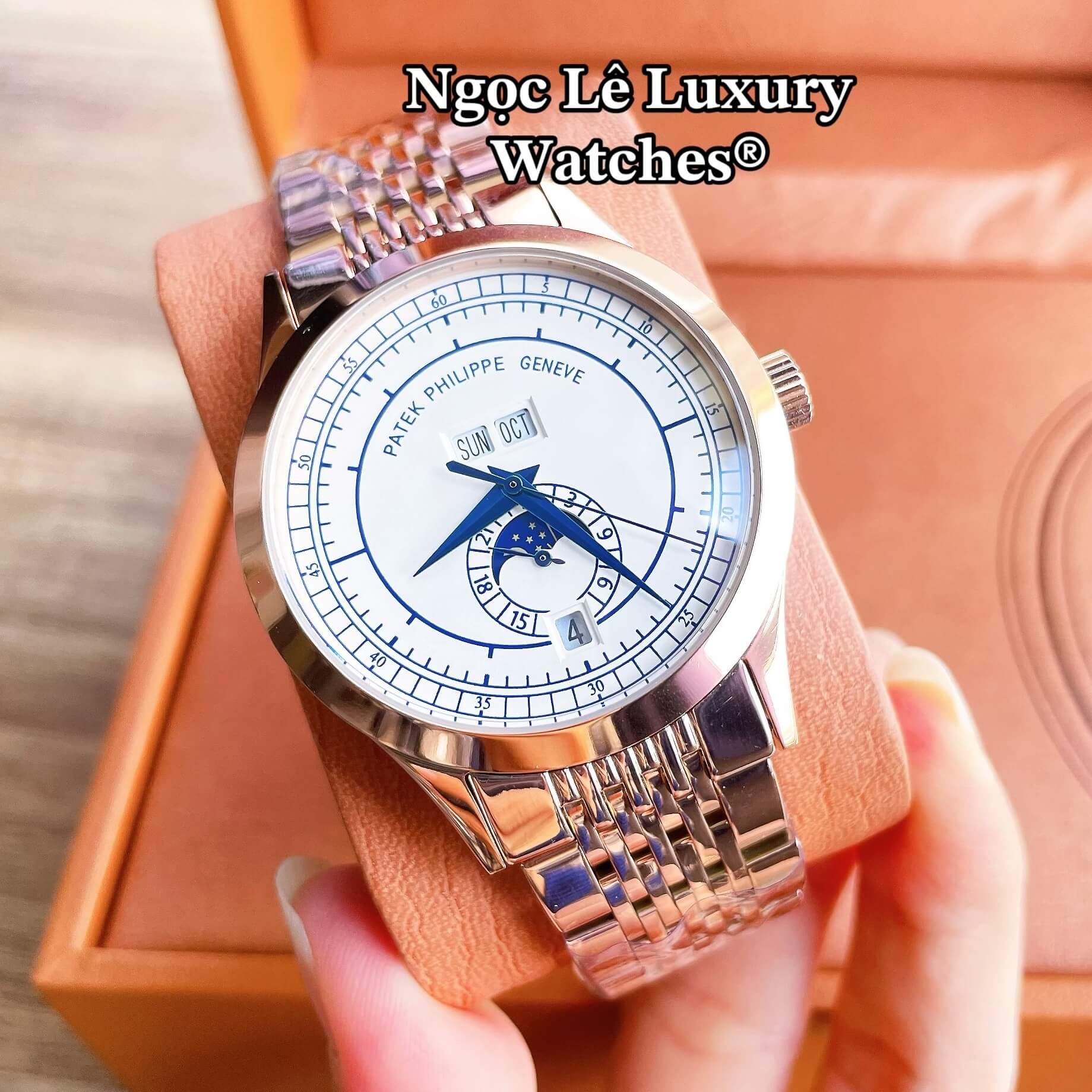 Đồng Hồ Nam Patek Philippe Complications Tự Động Dây Kim Loại Màu Vàng Hồng Mặt Trắng Size 40mm