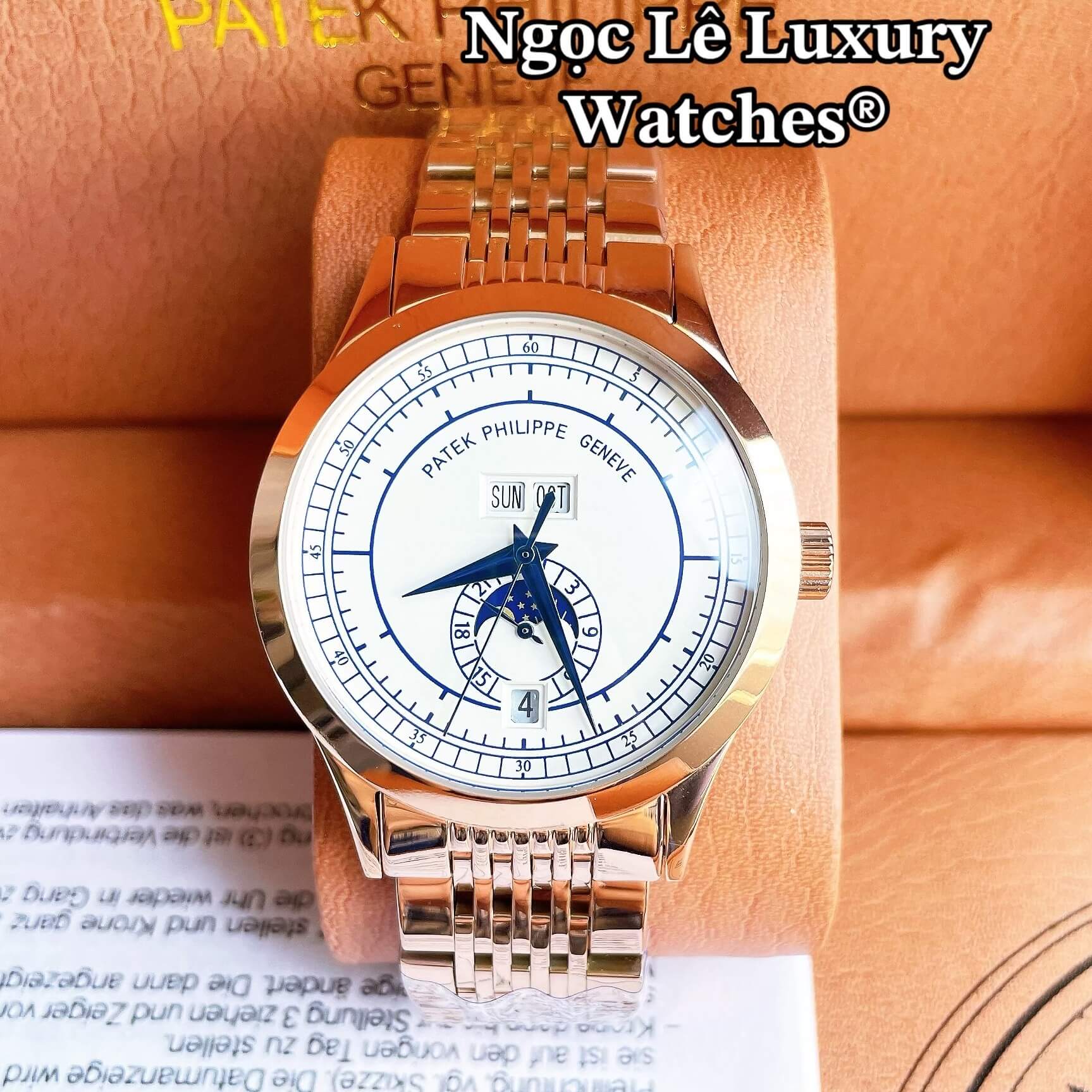 Đồng Hồ Nam Patek Philippe Complications Tự Động Dây Kim Loại Màu Vàng Hồng Mặt Trắng Size 40mm