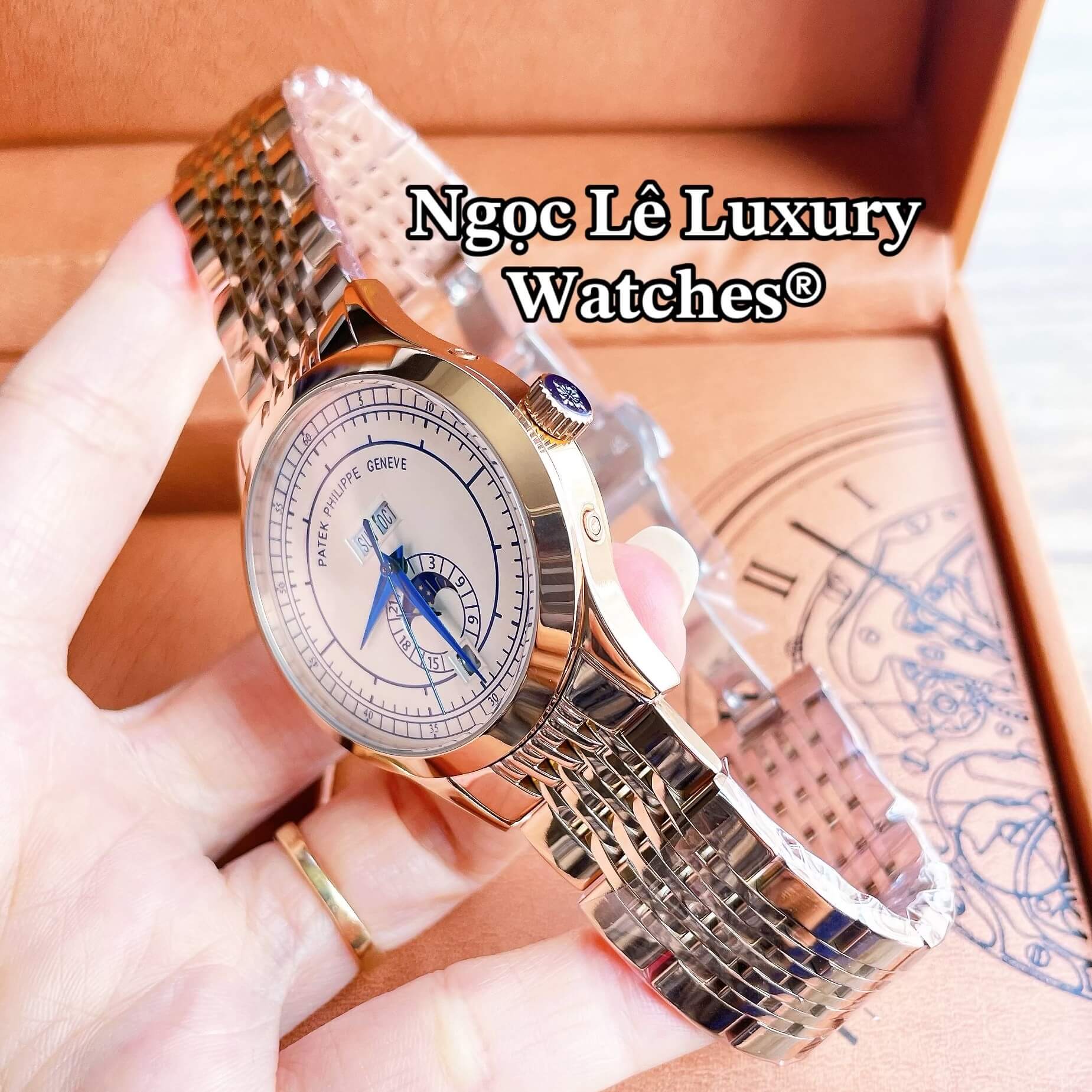 Đồng Hồ Nam Patek Philippe Complications Tự Động Dây Kim Loại Màu Vàng Hồng Mặt Trắng Size 40mm
