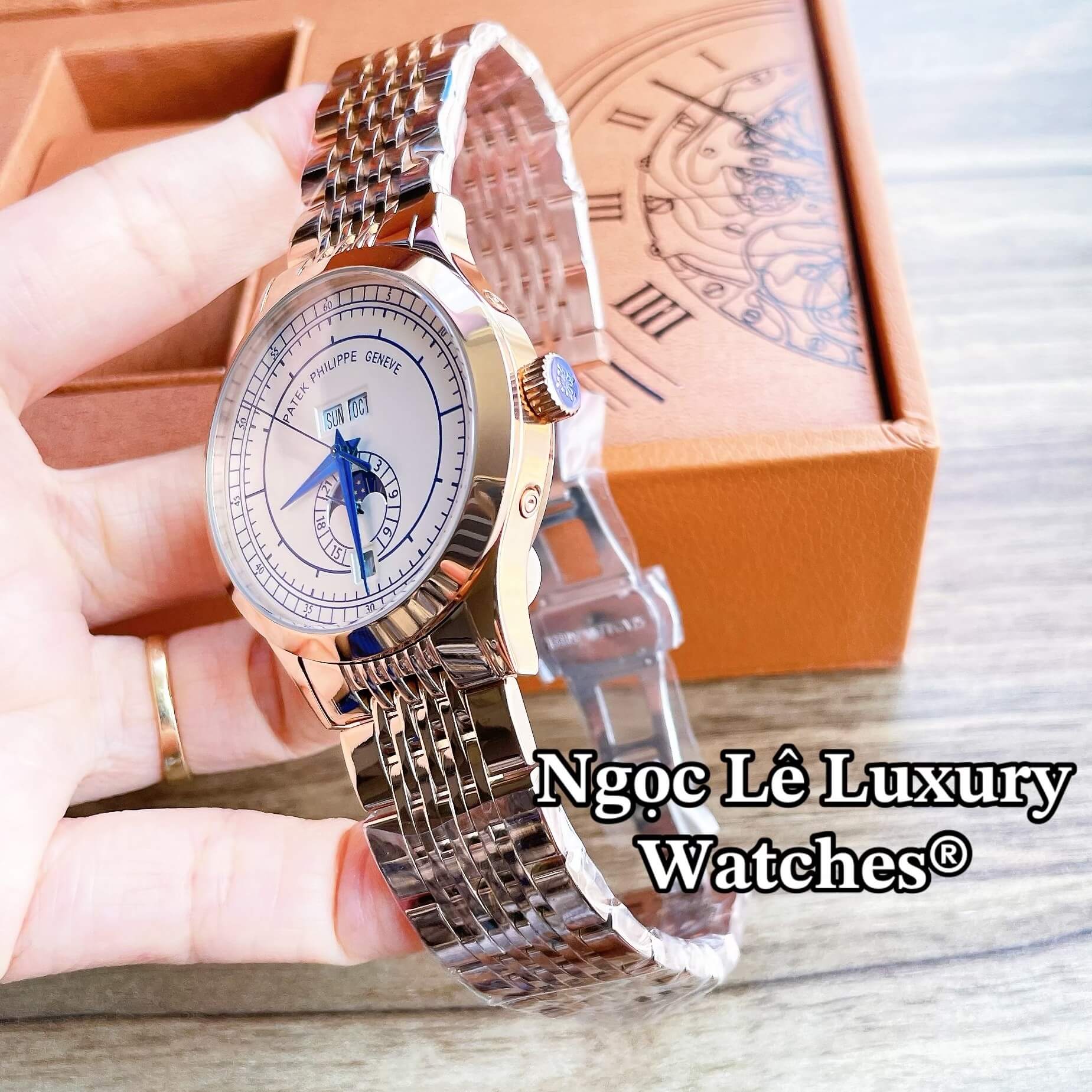 Đồng Hồ Nam Patek Philippe Complications Tự Động Dây Kim Loại Màu Vàng Hồng Mặt Trắng Size 40mm