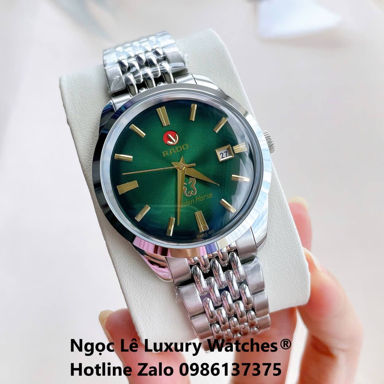 Đồng Hồ Nam Rado Golden Horse Automatic Cao Cấp Dây Bạc Mặt Ombre Xanh Lá Size 40mm - Sapphire