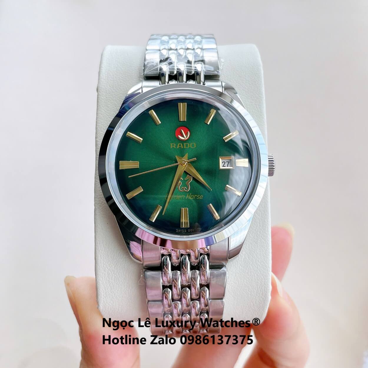 Đồng Hồ Nam Rado Golden Horse Automatic Cao Cấp Dây Bạc Mặt Ombre Xanh Lá Size 40mm - Sapphire