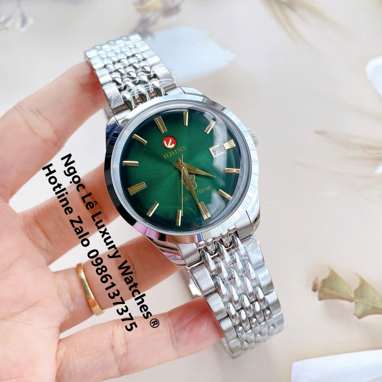 Đồng Hồ Nam Rado Golden Horse Automatic Cao Cấp Dây Bạc Mặt Ombre Xanh Lá Size 40mm - Sapphire