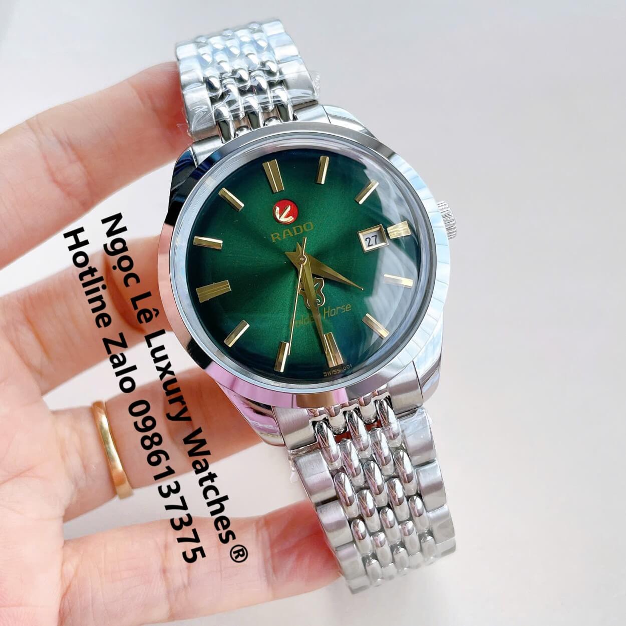 Đồng Hồ Nam Rado Golden Horse Automatic Cao Cấp Dây Bạc Mặt Ombre Xanh Lá Size 40mm - Sapphire
