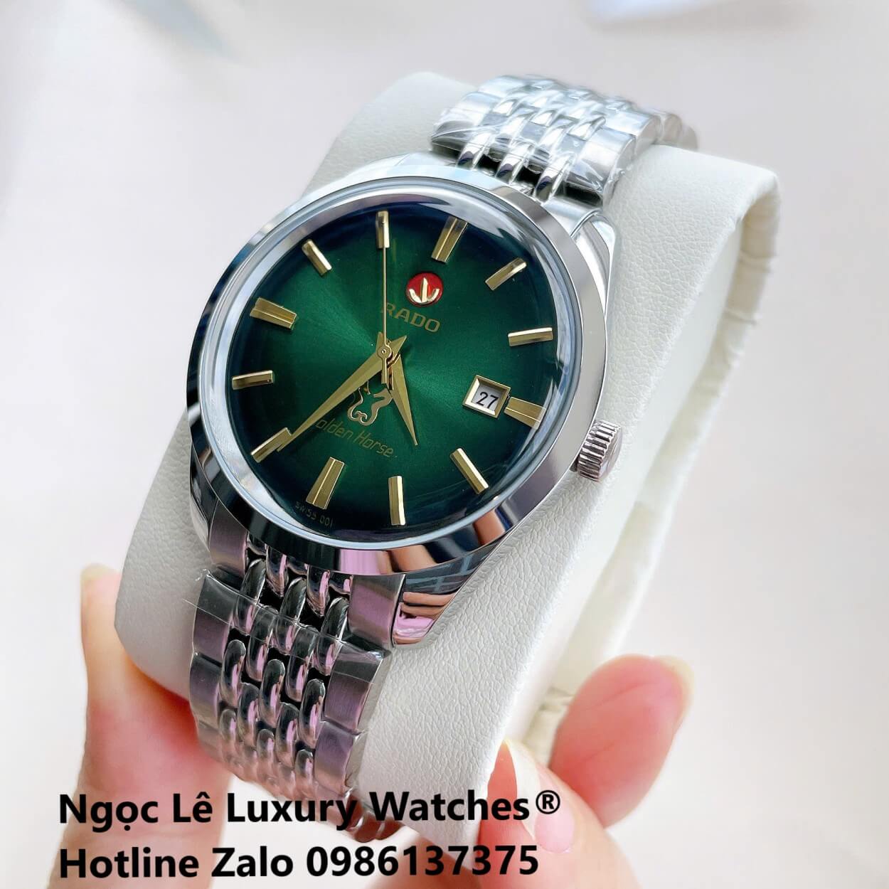 Đồng Hồ Nam Rado Golden Horse Automatic Cao Cấp Dây Bạc Mặt Ombre Xanh Lá Size 40mm - Sapphire