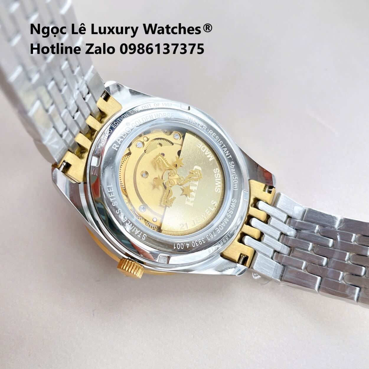 Đồng Hồ Nam Rado Golden Horse Automatic Cao Cấp Dây Demi Vàng Mặt Ombre Xanh Lá Size 40mm - Sapphire