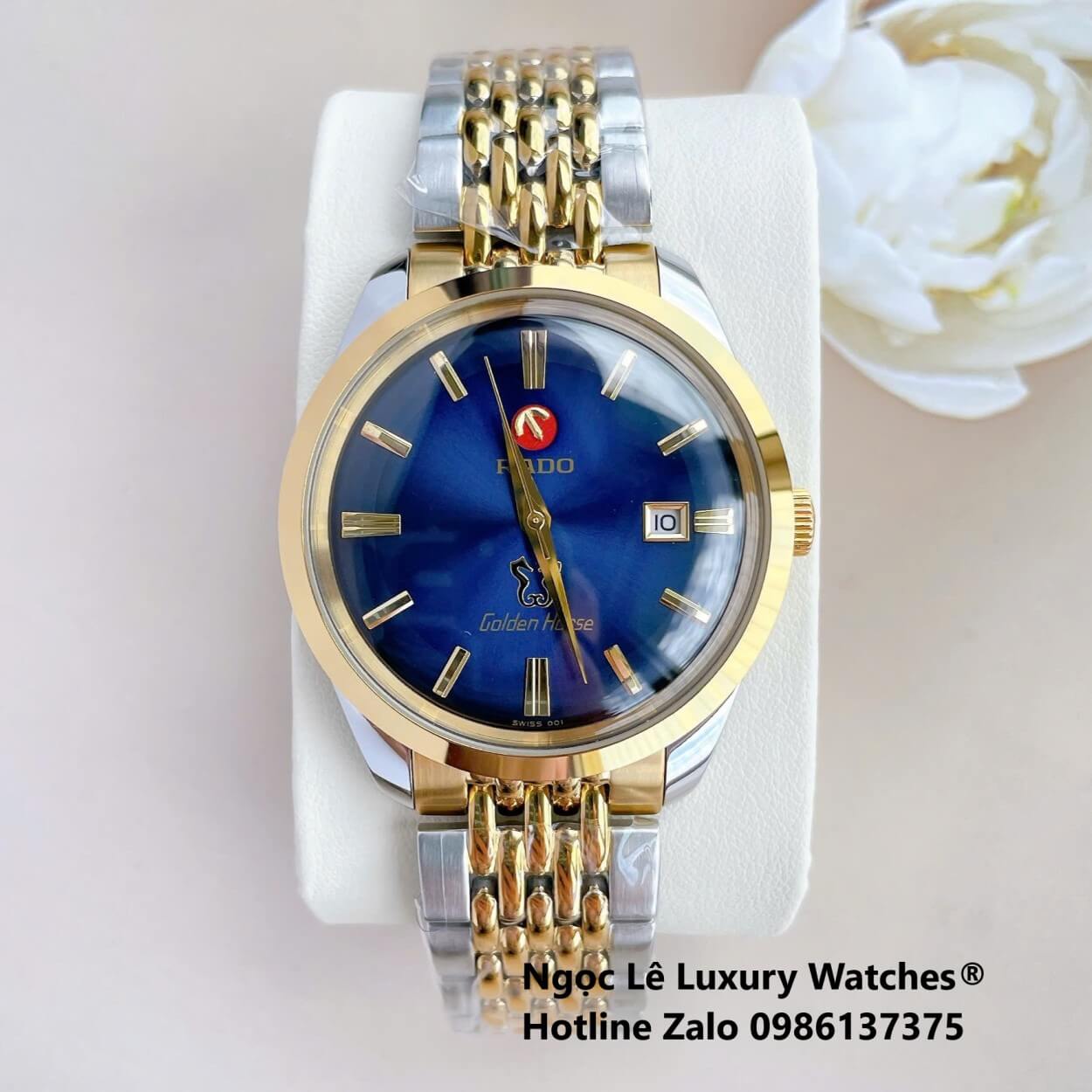 Đồng Hồ Nam Rado Golden Horse Automatic Cao Cấp Dây Demi Vàng Mặt Ombre Xanh Dương Size 40mm - Sapphire