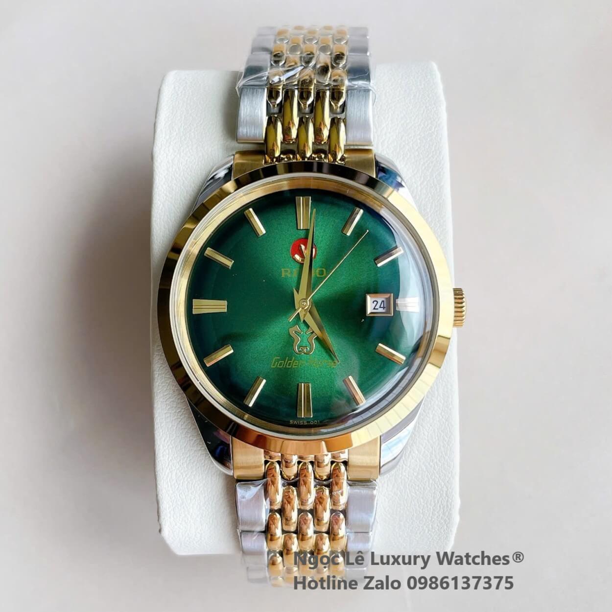 Đồng Hồ Nam Rado Golden Horse Automatic Cao Cấp Dây Demi Vàng Mặt Ombre Xanh Lá Size 40mm - Sapphire