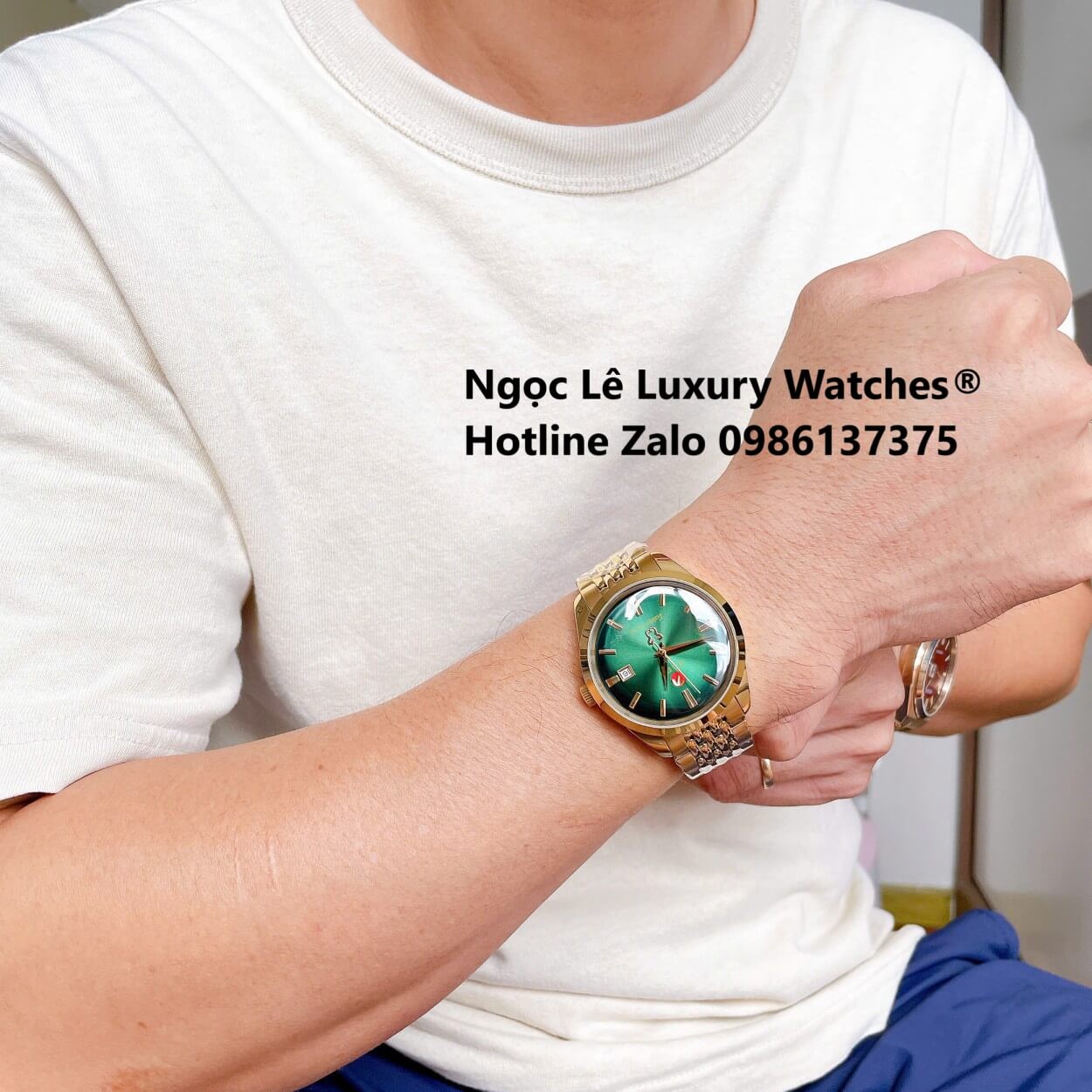 Đồng Hồ Nam Rado Golden Horse Automatic Cao Cấp Dây Vàng Mặt Ombre Xanh Lá Size 40mm - Sapphire