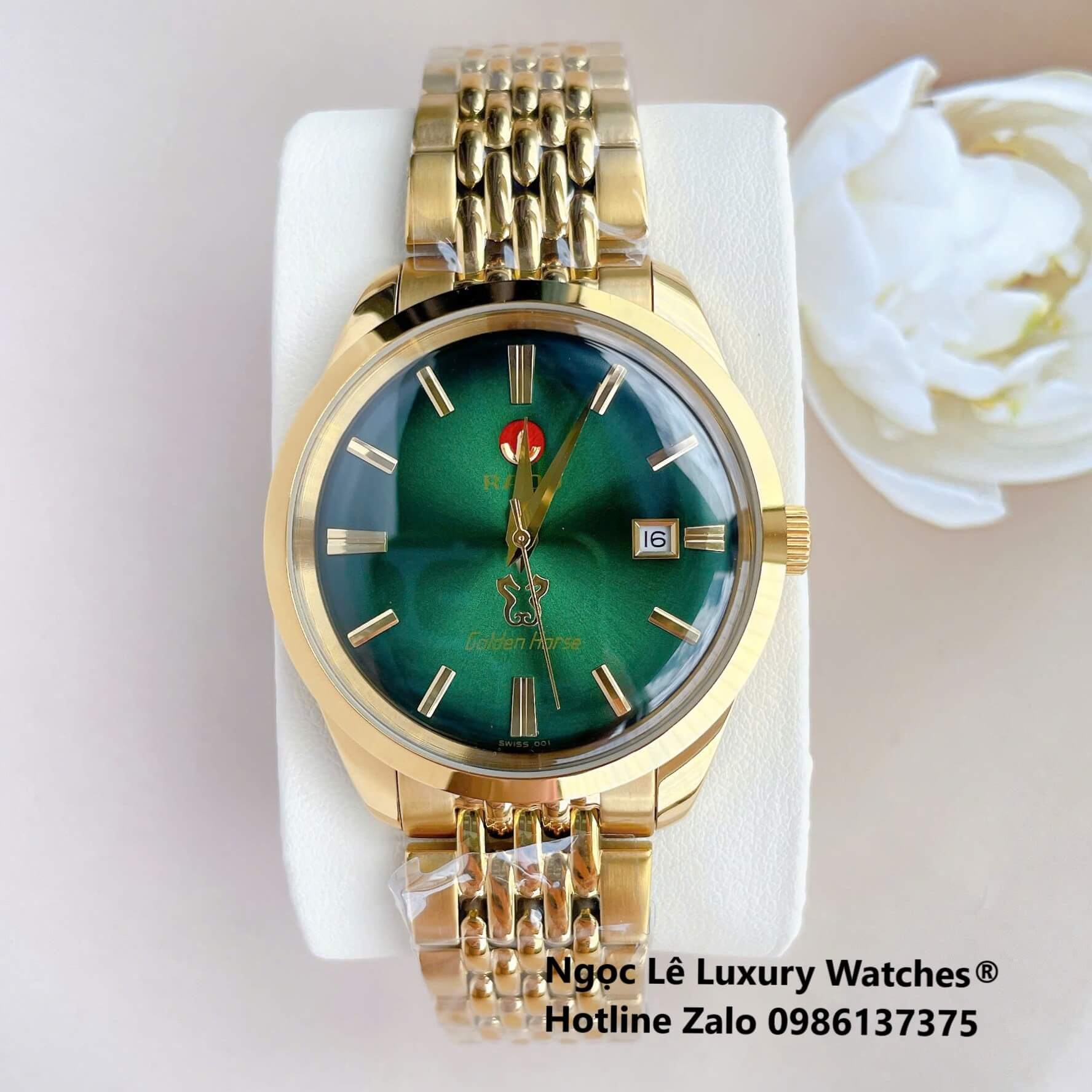 Đồng Hồ Nam Rado Golden Horse Automatic Cao Cấp Dây Vàng Mặt Ombre Xanh Lá Size 40mm - Sapphire