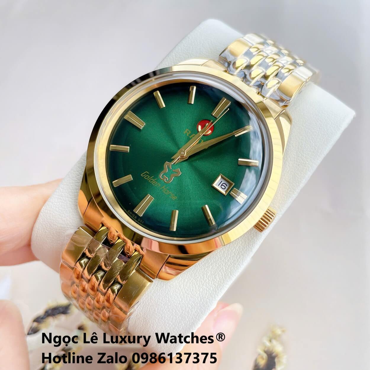 Đồng Hồ Nam Rado Golden Horse Automatic Cao Cấp Dây Vàng Mặt Ombre Xanh Lá Size 40mm - Sapphire