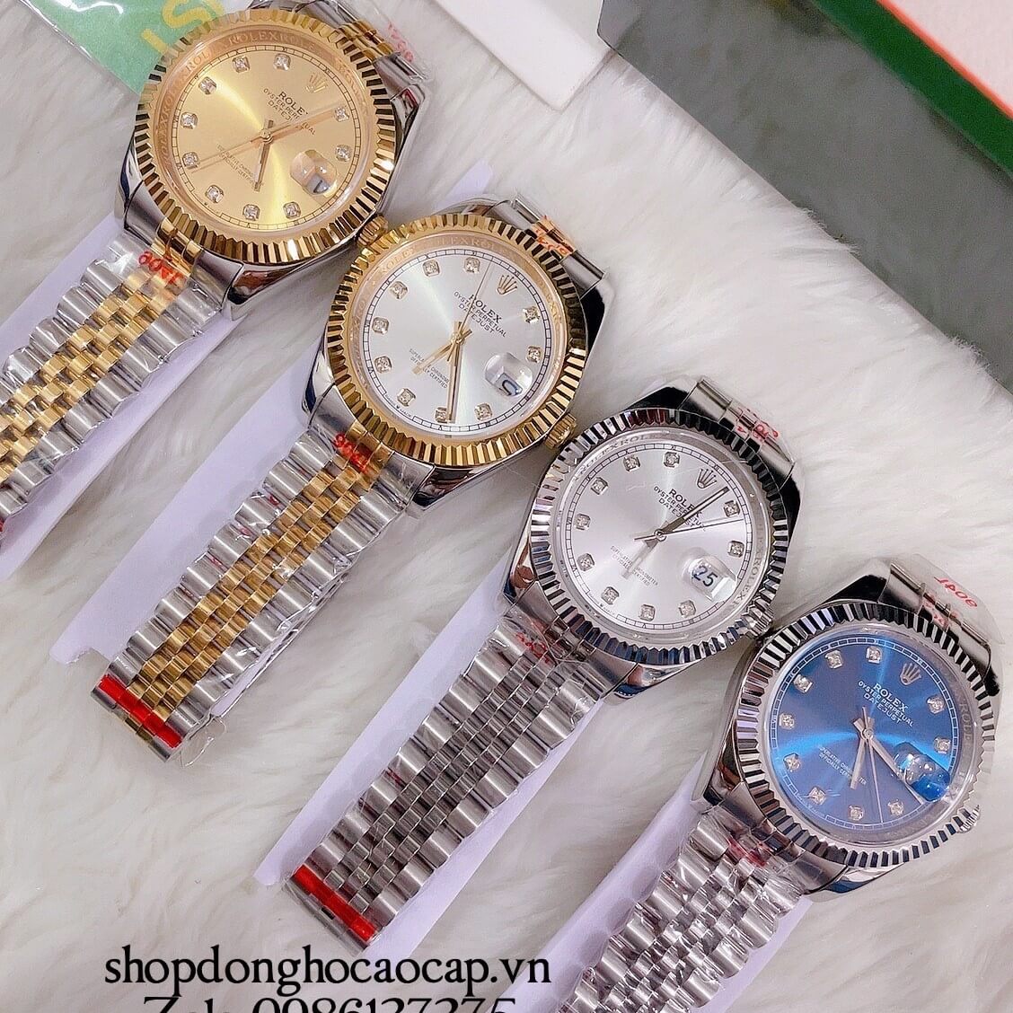 Đồng Hồ Nam Rolex Automatic 1 Lịch Viền Khía Bạc Xanh Dương 41mm