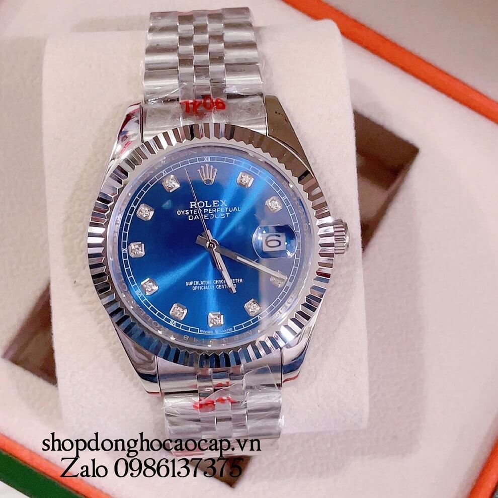 Đồng Hồ Nam Rolex Datejust Automatic 1 Lịch Viền Khía Bạc Xanh Dương 41mm