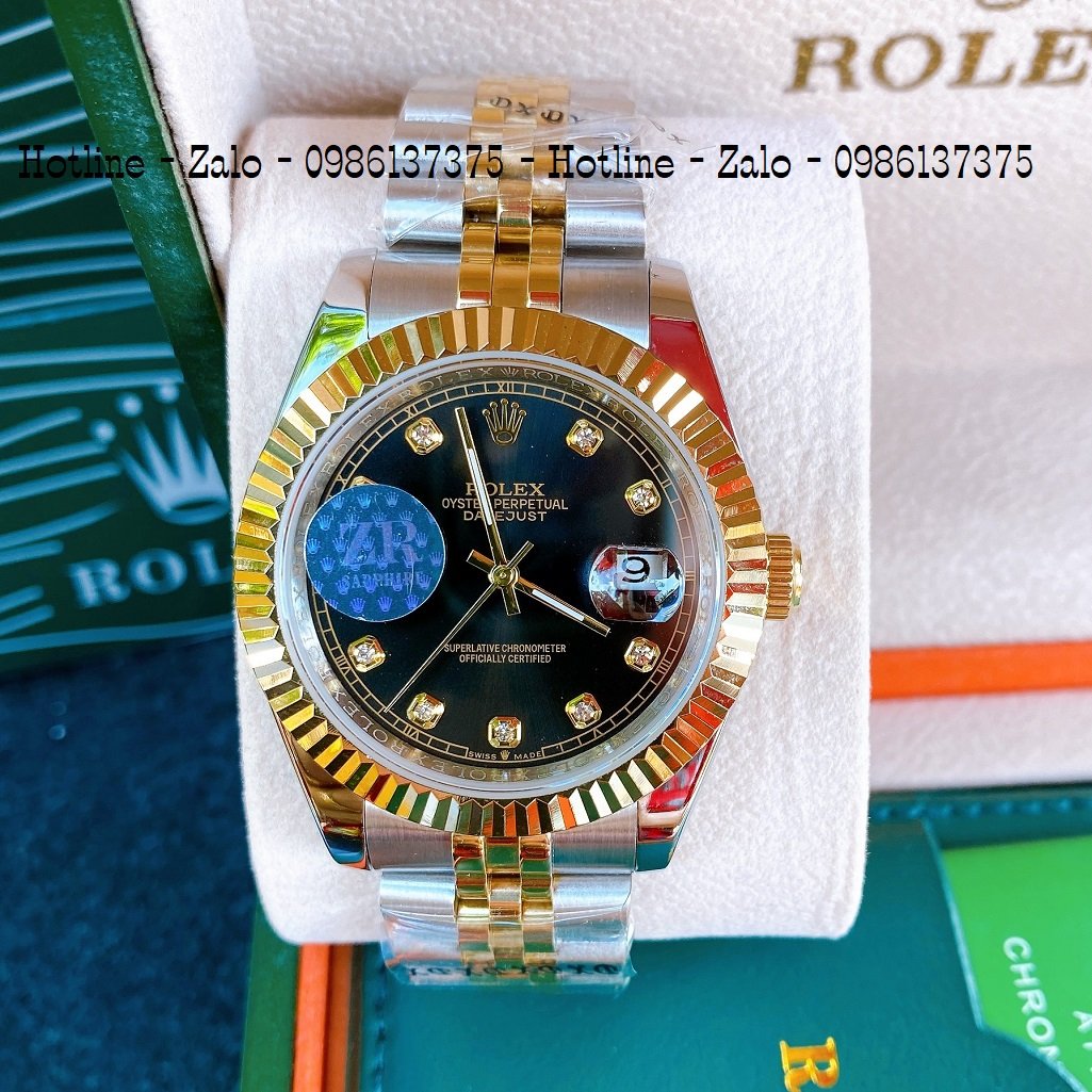 Đồng Hồ Nam Rolex Automatic 1 Lịch Viền Khía Demi Đen 41mm