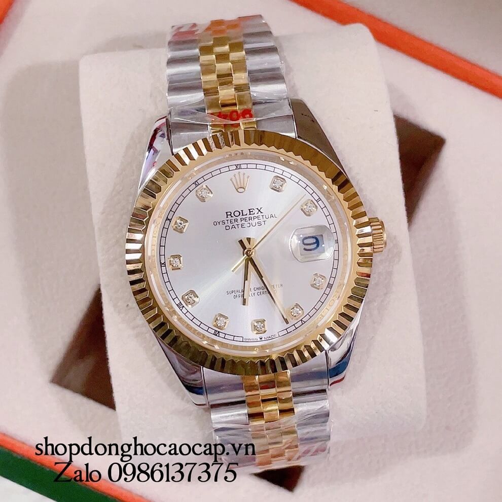 Đồng Hồ Nam Rolex Datejust Automatic 1 Lịch Viền Khía Demi Trắng 41mm