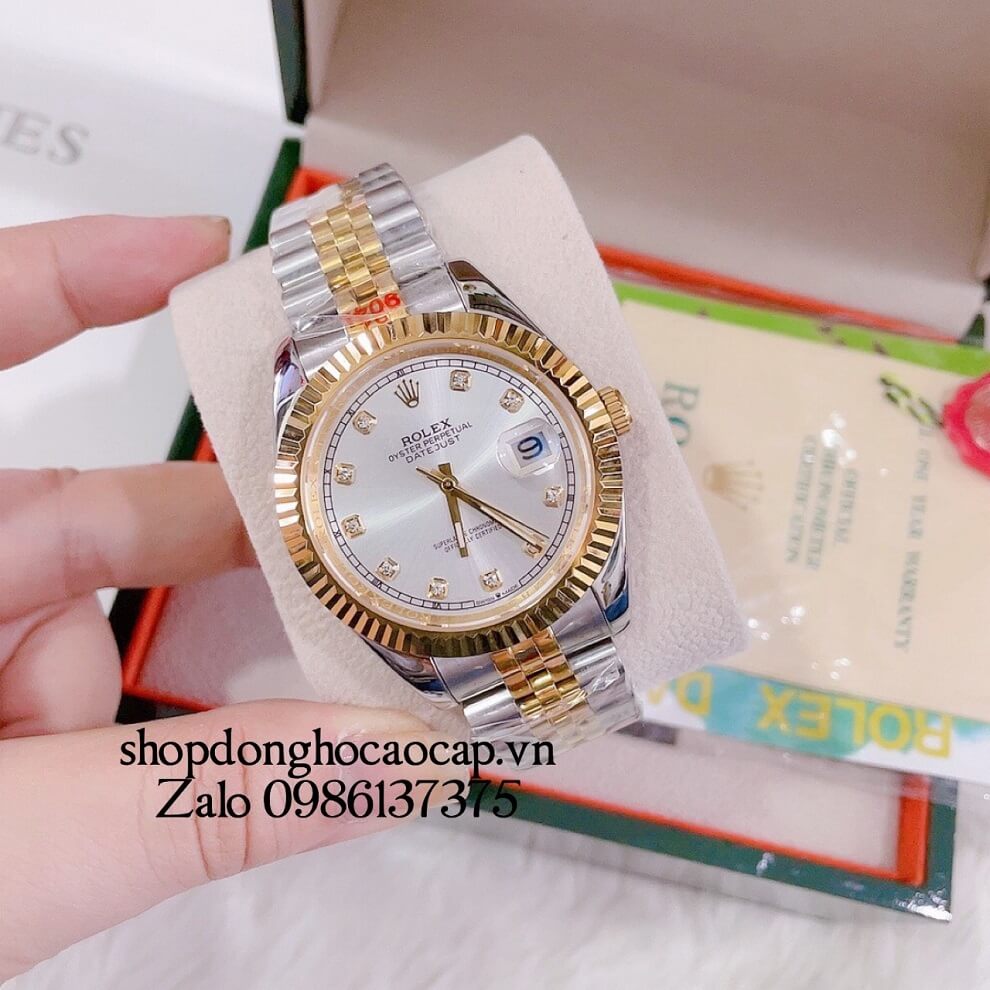 Đồng Hồ Nam Rolex Automatic 1 Lịch Viền Khía Demi Trắng 41mm