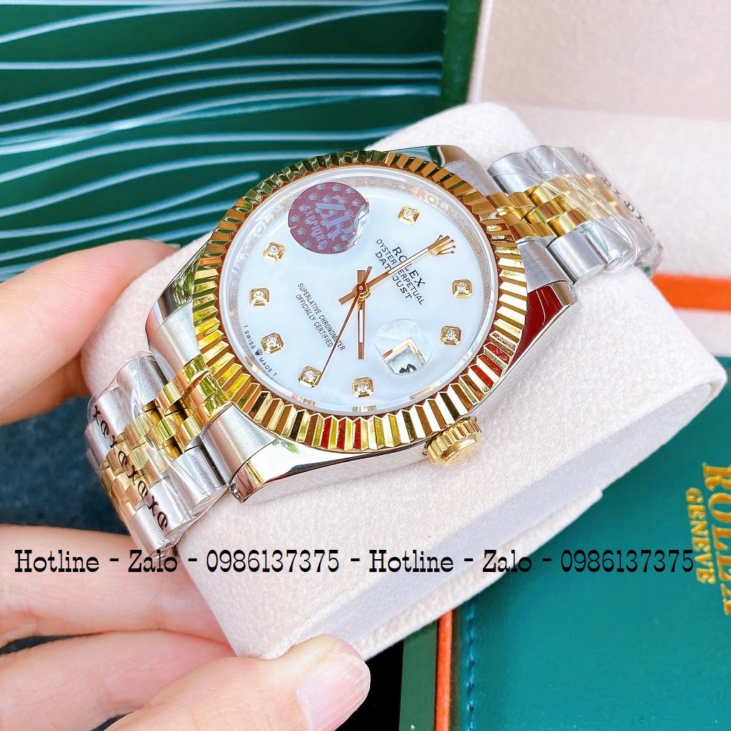 Đồng Hồ Nam Rolex Automatic 1 Lịch Viền Khía Demi Trắng Ngọc 41mm
