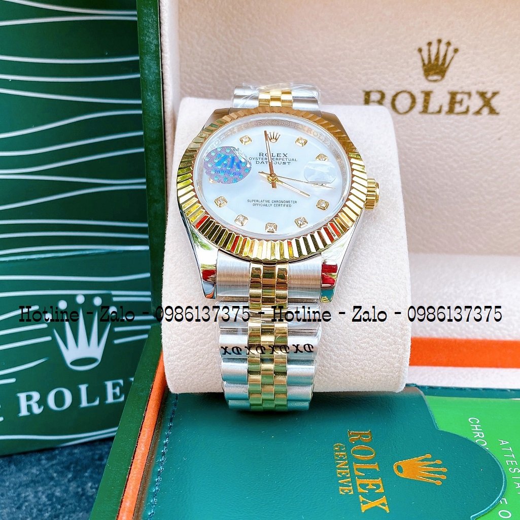 Đồng Hồ Nam Rolex Automatic 1 Lịch Viền Khía Demi Trắng Ngọc 41mm