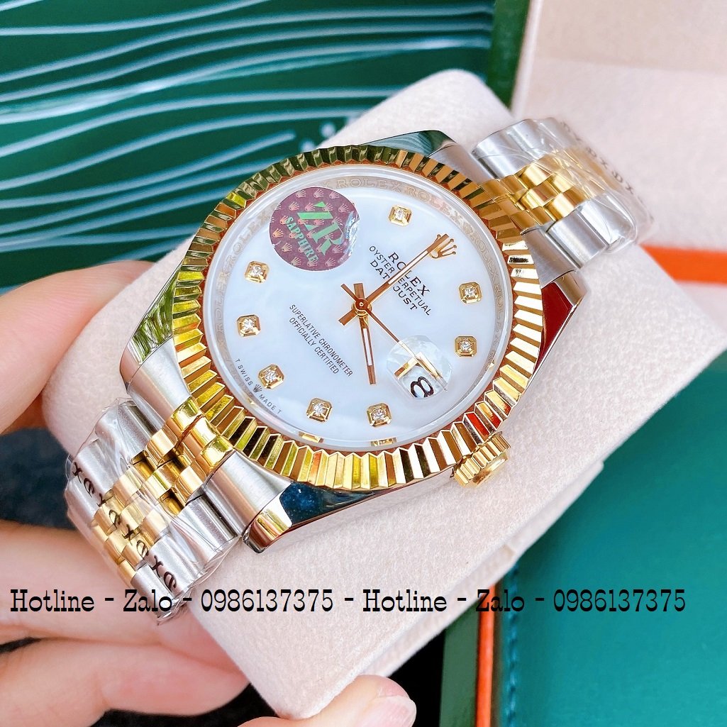 Đồng Hồ Nam Rolex Automatic 1 Lịch Viền Khía Demi Trắng Ngọc 41mm
