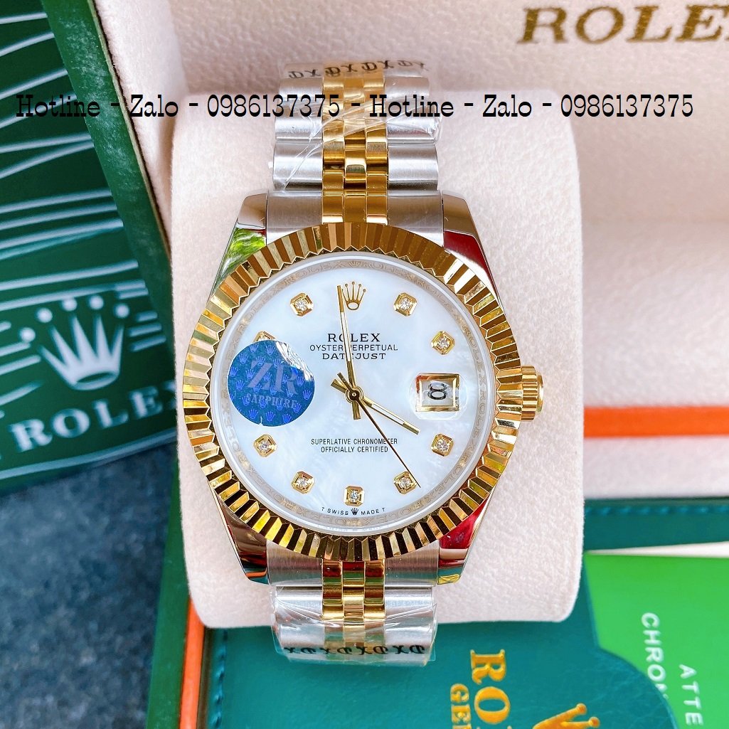 Đồng Hồ Nam Rolex Automatic 1 Lịch Viền Khía Demi Trắng Ngọc 41mm