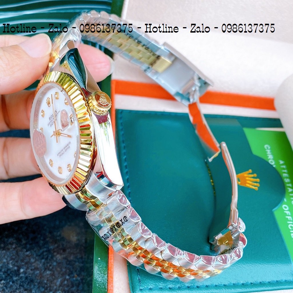 Đồng Hồ Nam Rolex Automatic 1 Lịch Viền Khía Demi Trắng Ngọc 41mm