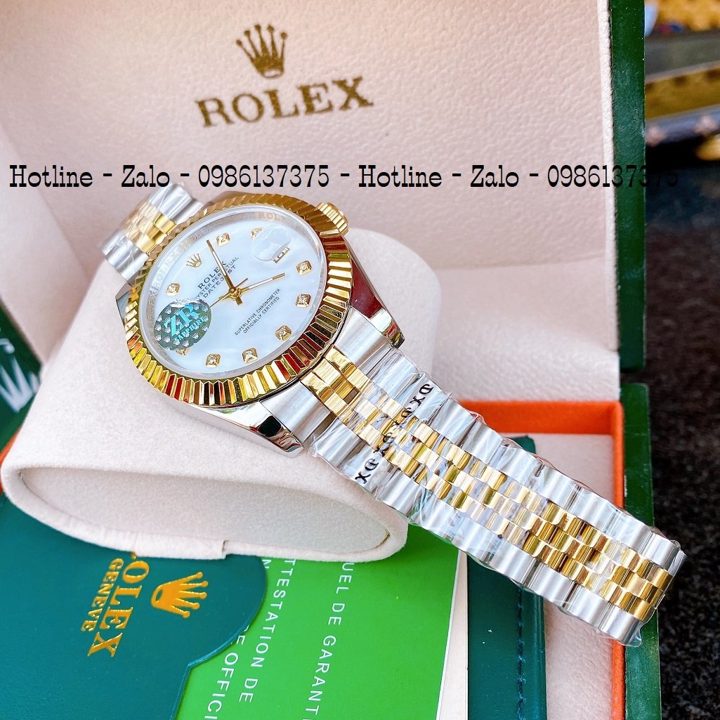 Đồng Hồ Nam Rolex Automatic 1 Lịch Viền Khía Demi Trắng Ngọc 41mm