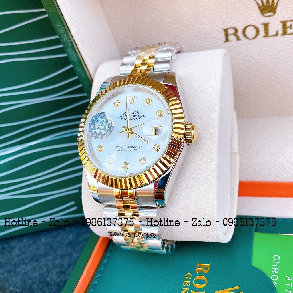 Đồng Hồ Nam Rolex Automatic 1 Lịch Viền Khía Demi Trắng Ngọc 41mm