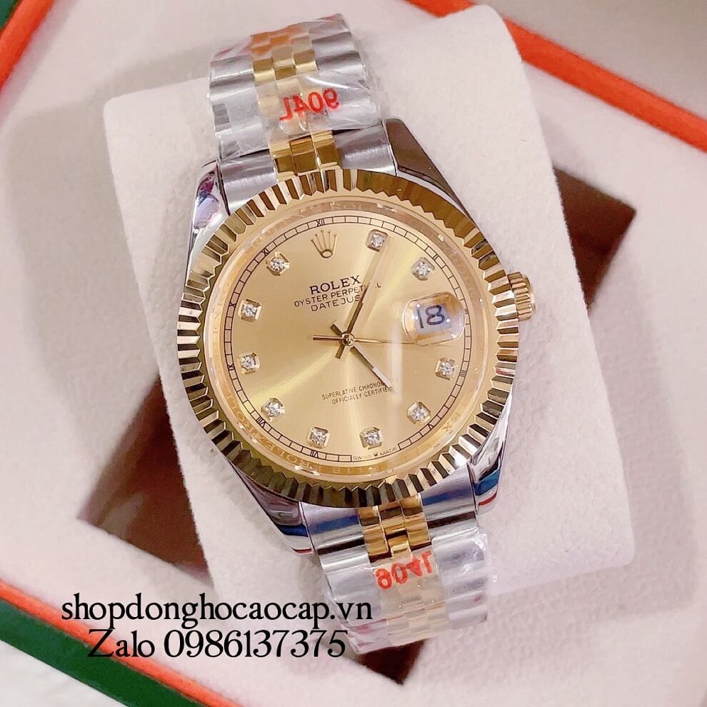 Đồng Hồ Nam Rolex Datejust Automatic 1 Lịch Viền Khía Demi Vàng 41mm
