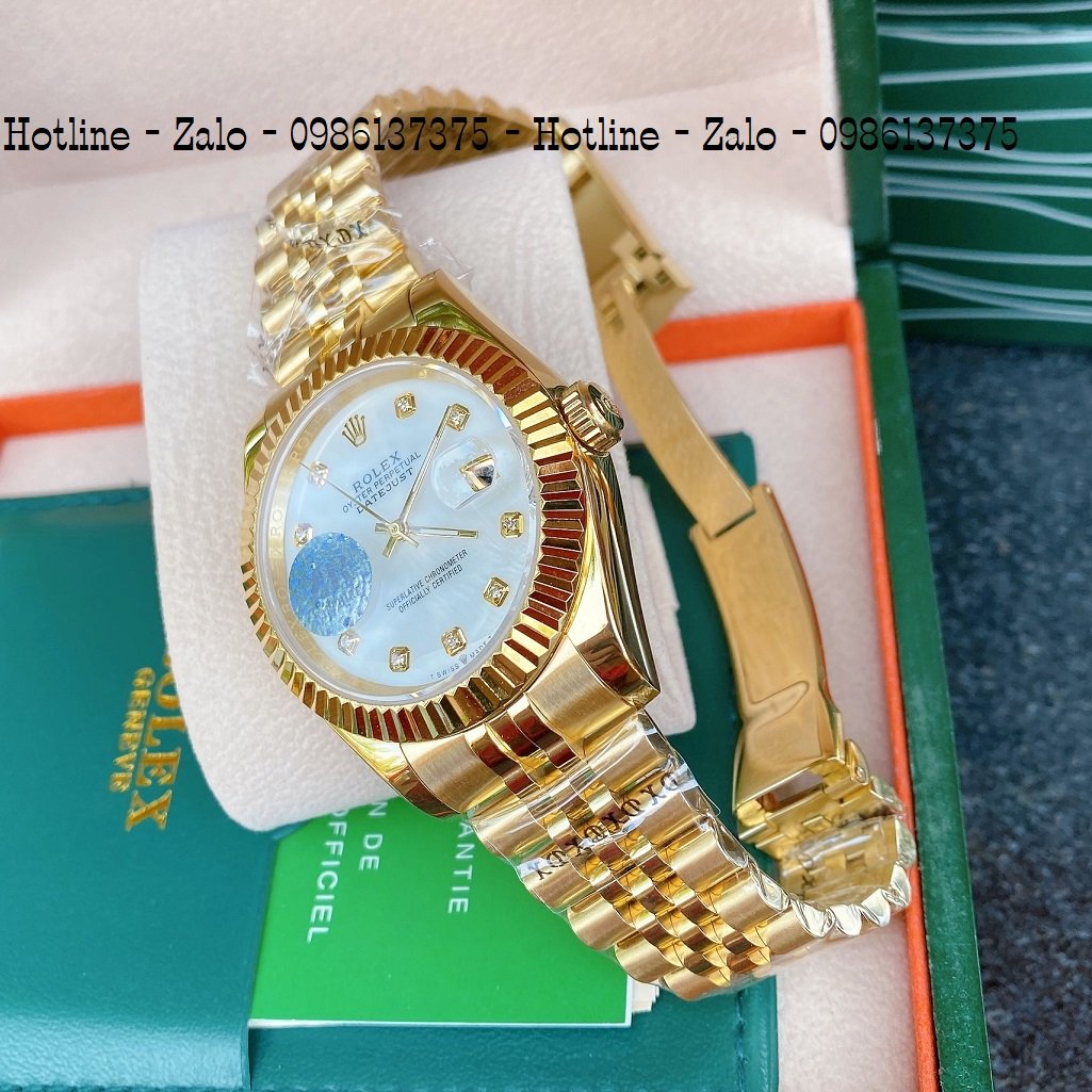 Đồng Hồ Nam Rolex Automatic 1 Lịch Viền Khía Vàng Ngọc 41mm
