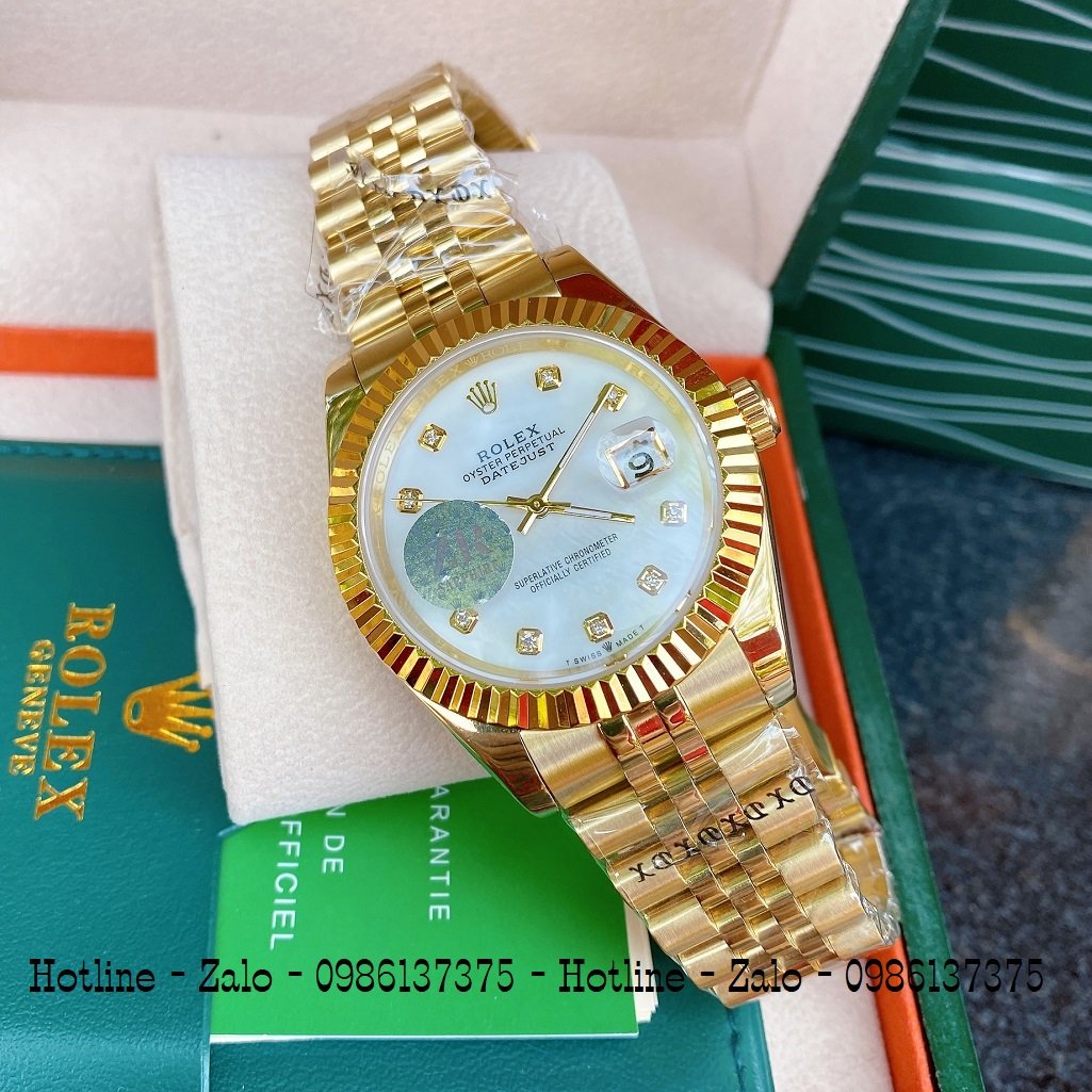 Đồng Hồ Nam Rolex Automatic 1 Lịch Viền Khía Vàng Ngọc 41mm