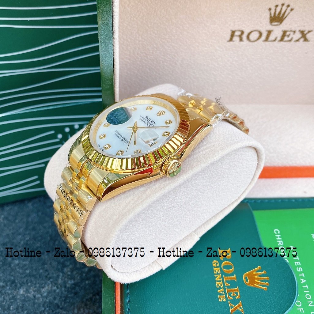Đồng Hồ Nam Rolex Automatic 1 Lịch Viền Khía Vàng Ngọc 41mm