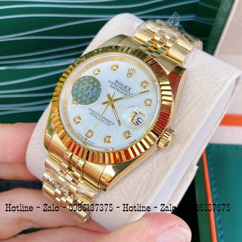 Đồng Hồ Nam Rolex Automatic 1 Lịch Viền Khía Vàng Ngọc 41mm
