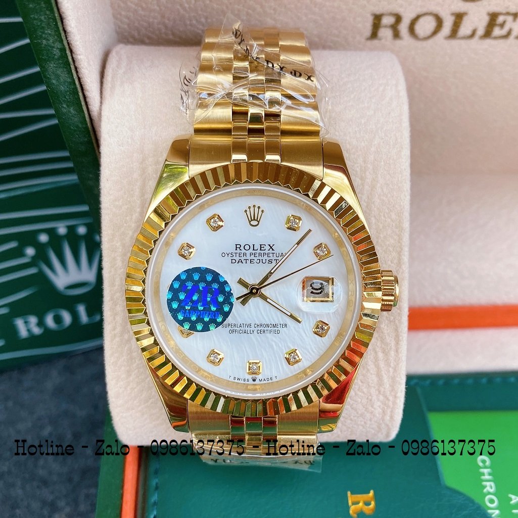 Đồng Hồ Nam Rolex Automatic 1 Lịch Viền Khía Vàng Ngọc 41mm