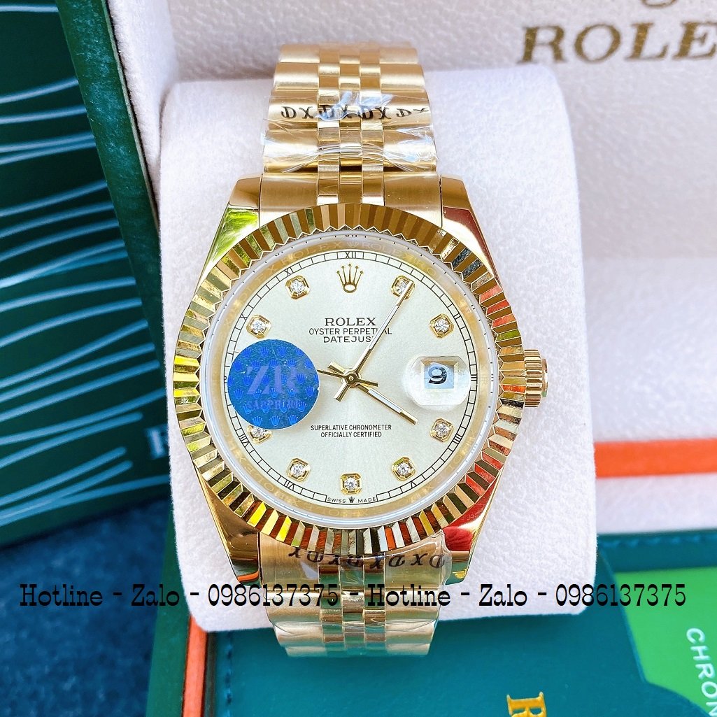 Đồng Hồ Nam Rolex Automatic 1 Lịch Viền Khía Vàng Vàng 41mm