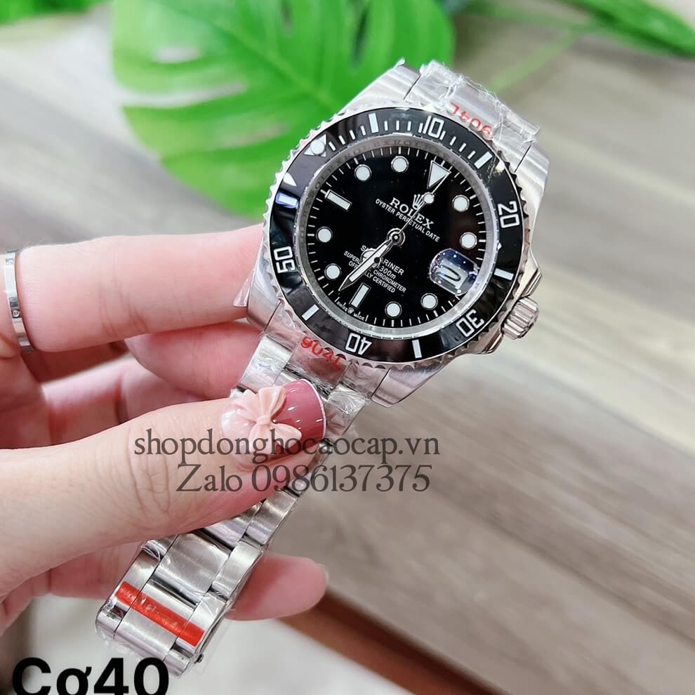 Đồng Hồ Nam Rolex Automatic 1 Lịch Viền Xoay Sapphire Bạc Đen 40mm